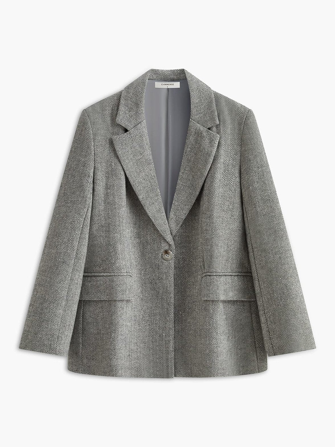 Blazer élégant gris motif chevron doux