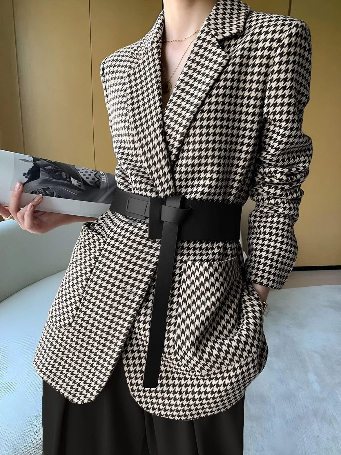 Blazer pied-de-poule vue ensemble chic