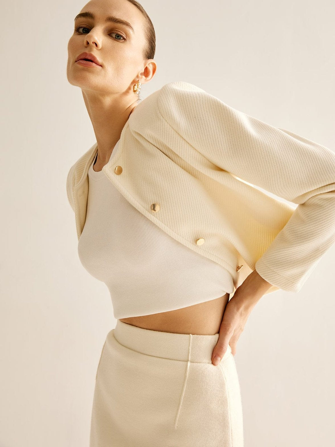 Blazer tweed élégant col rond vue dos harmonie