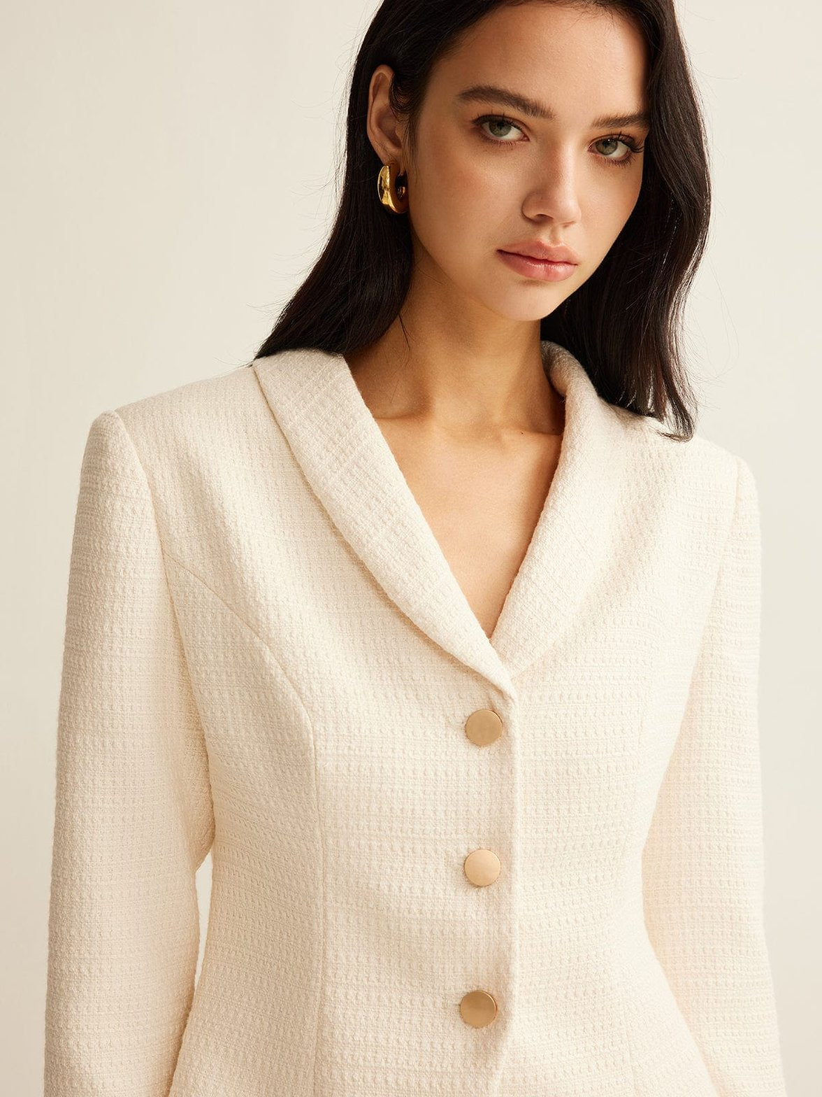 Blazer tweed beige élégant vue dos harmonie