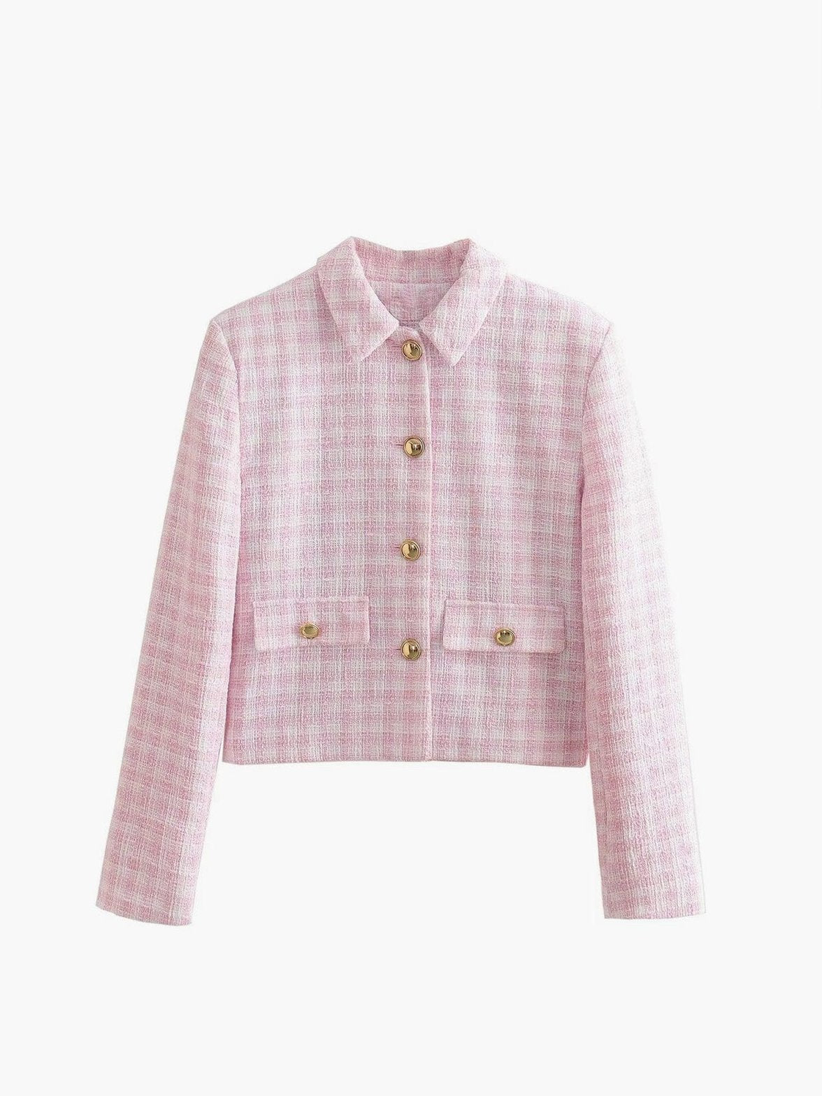 Blazer tweed vichy rose vue de face papillon