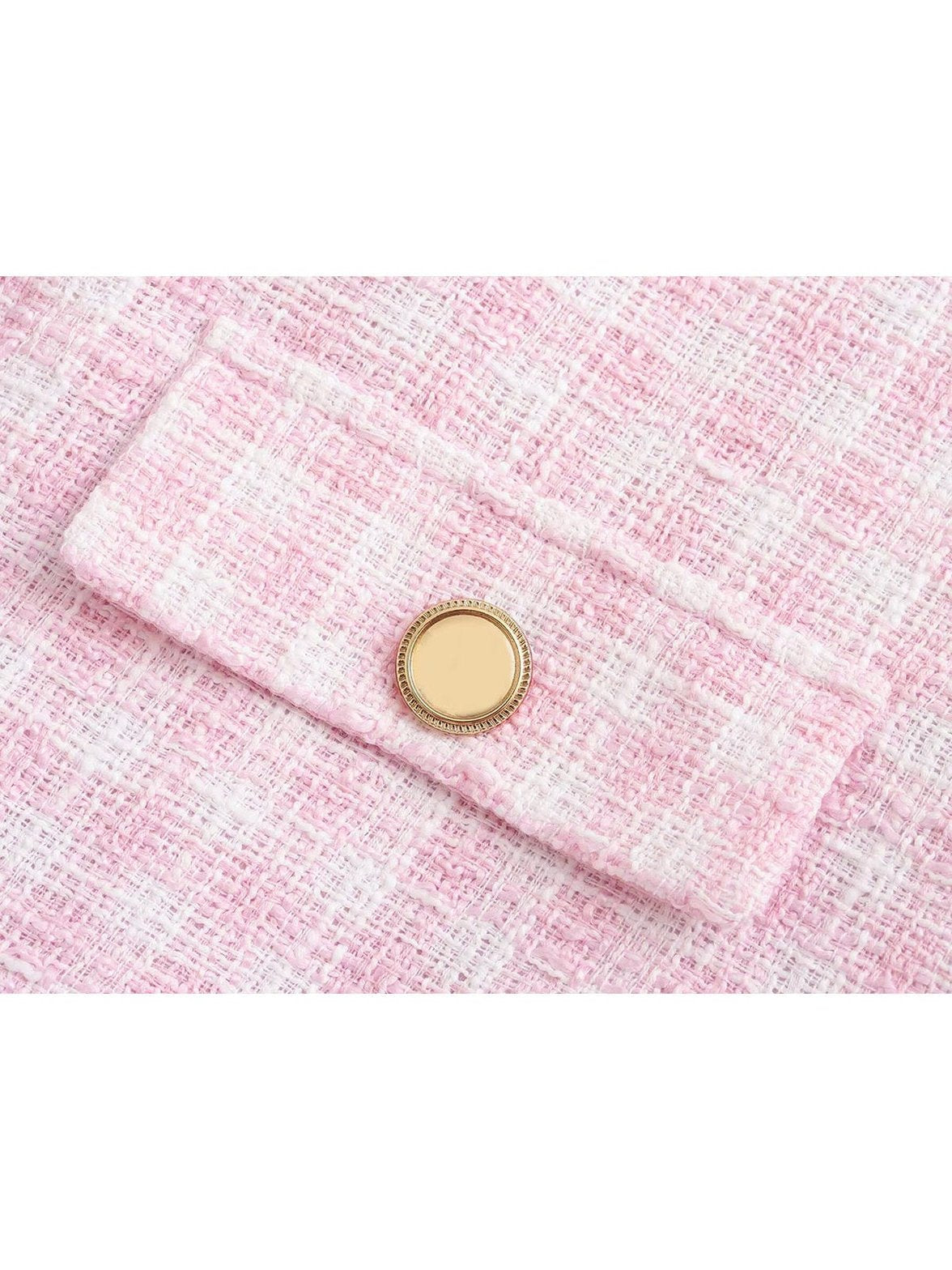 Blazer tweed vichy rose détail tissu fleur