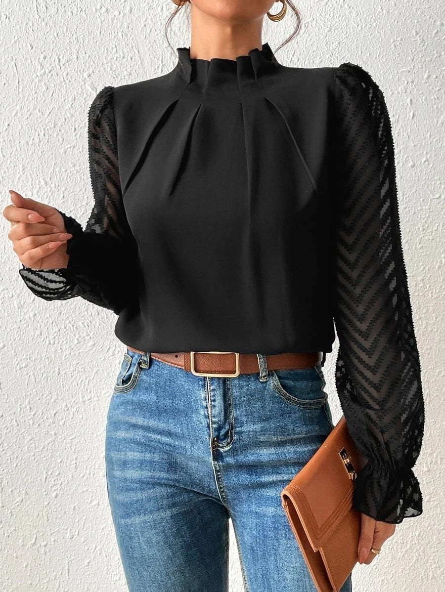 Blouse noire élégante col montant breeze