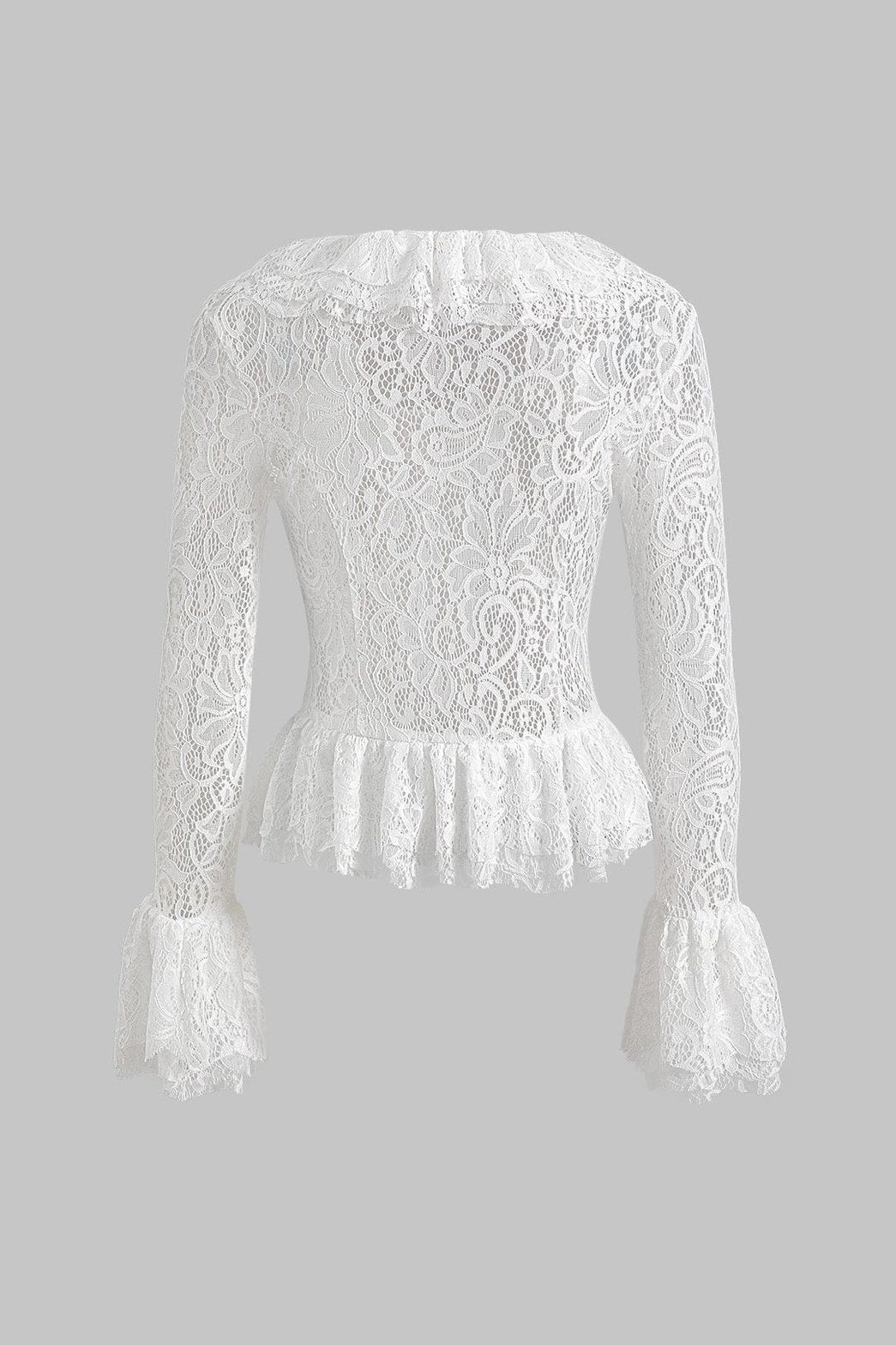 Blouse dentelle blanche détail manches évasées soleil