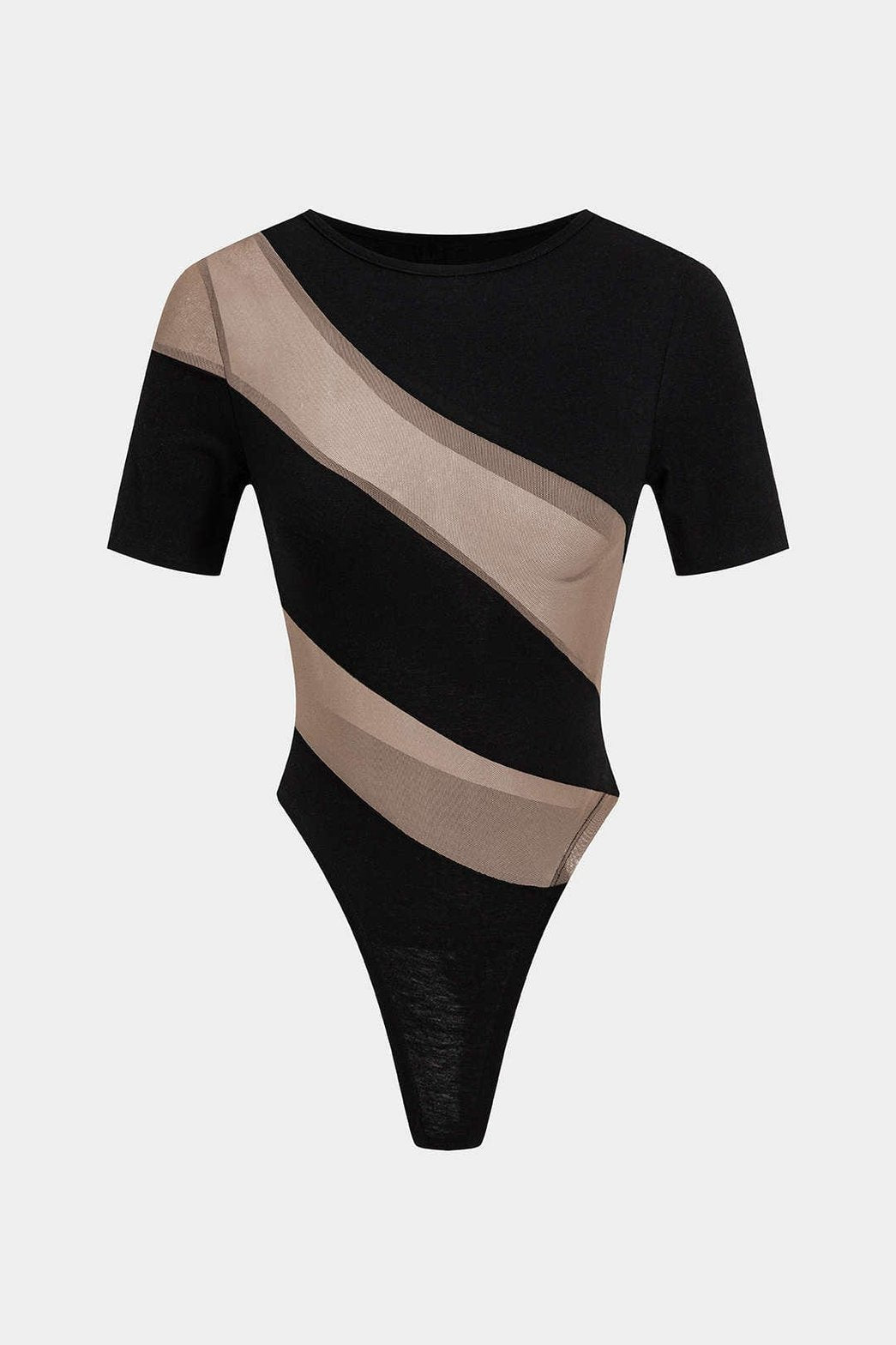 Body noir et beige en tulle patchwork vue de face papillon