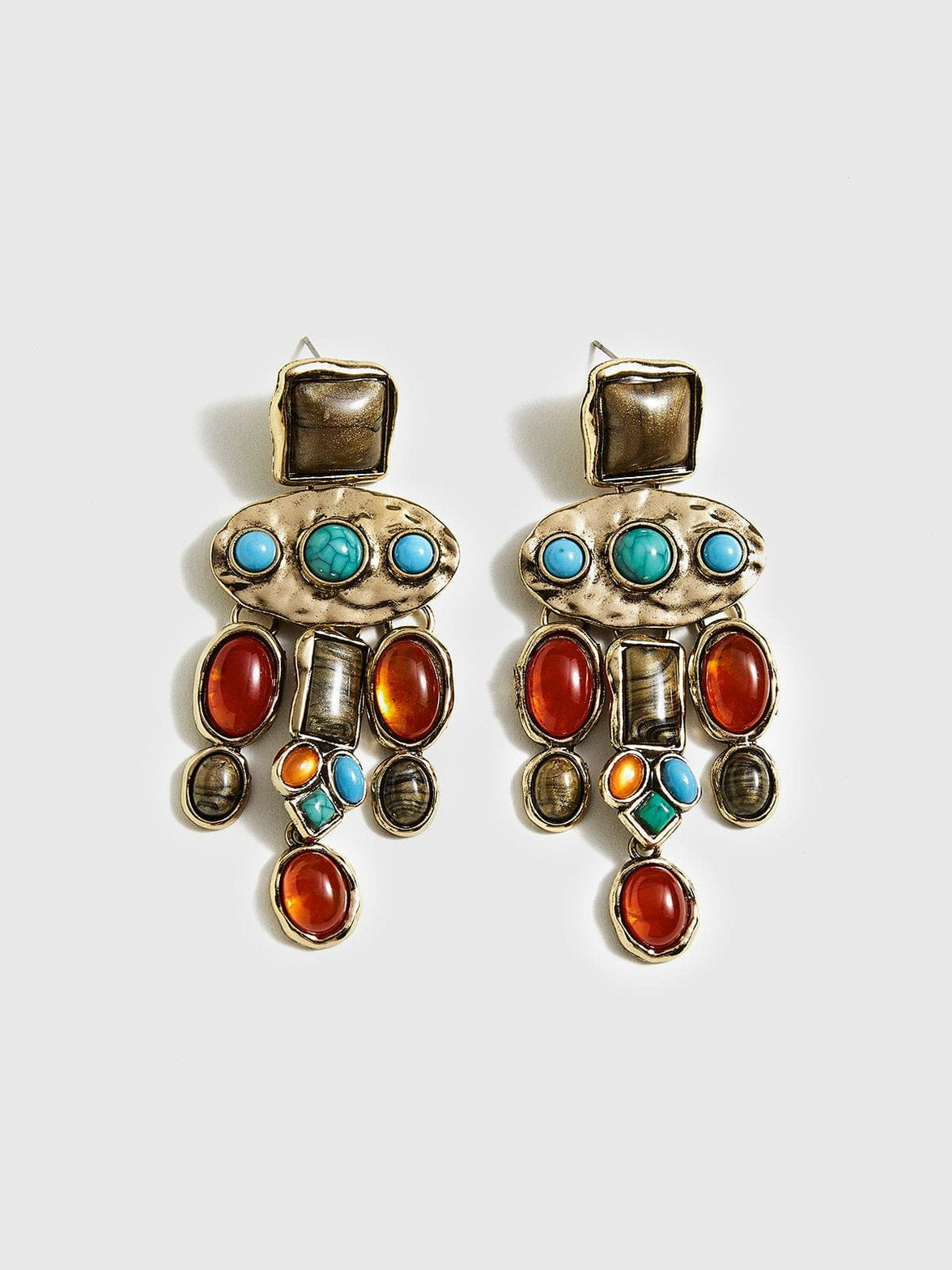 Boucles d'oreilles bohèmes turquoise et ambre soleil
