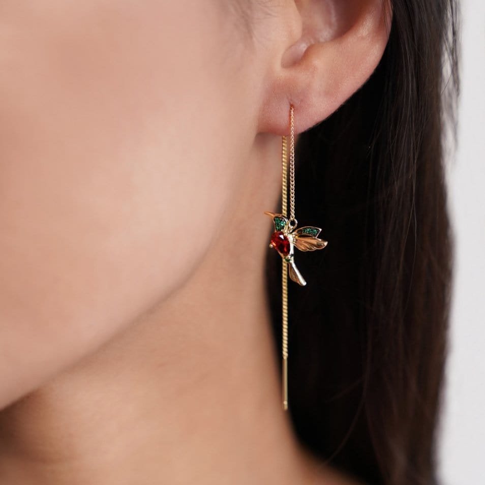 Boucles d'oreilles colibri cristal vue latérale douceur