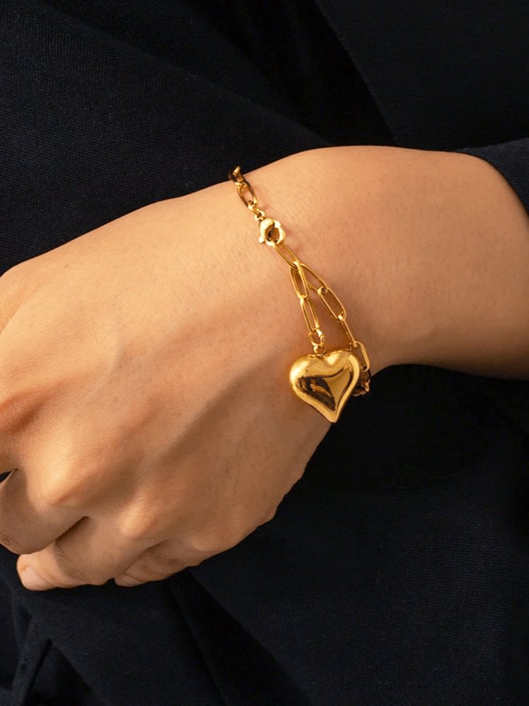 Bracelet maille trombone avec coeur doré luxe