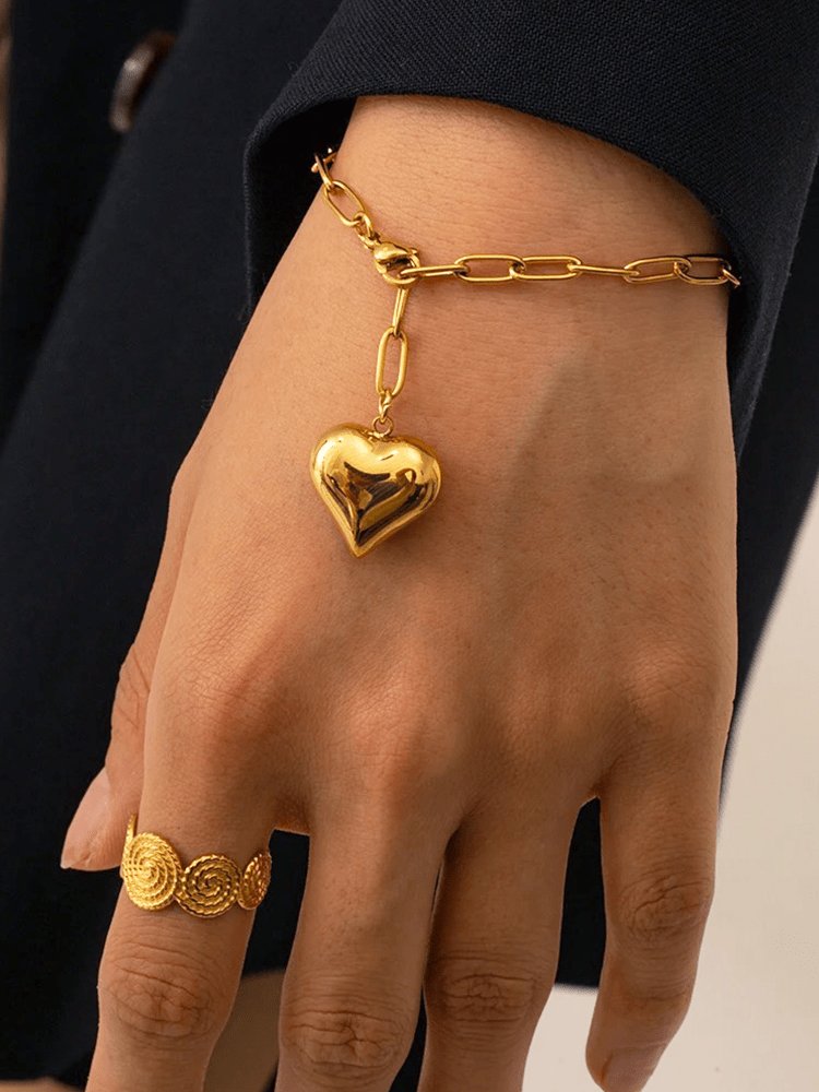 Bracelet doré chaine avec pendentif coeur élégant soleil