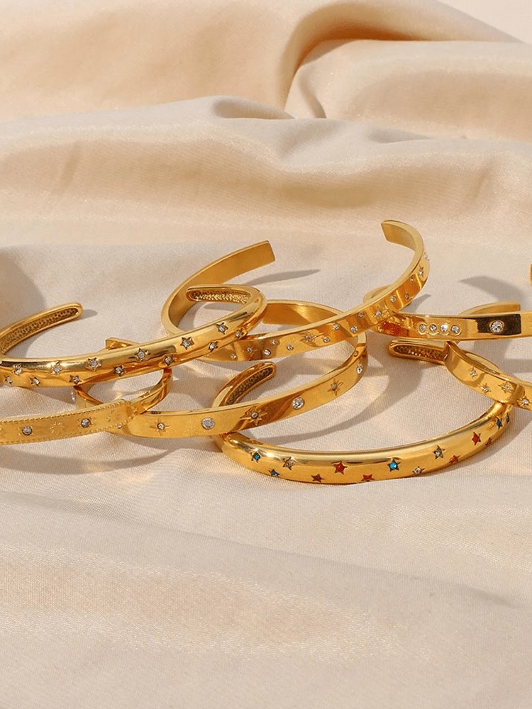 Bracelet jonc doré avec motifs étoiles céleste