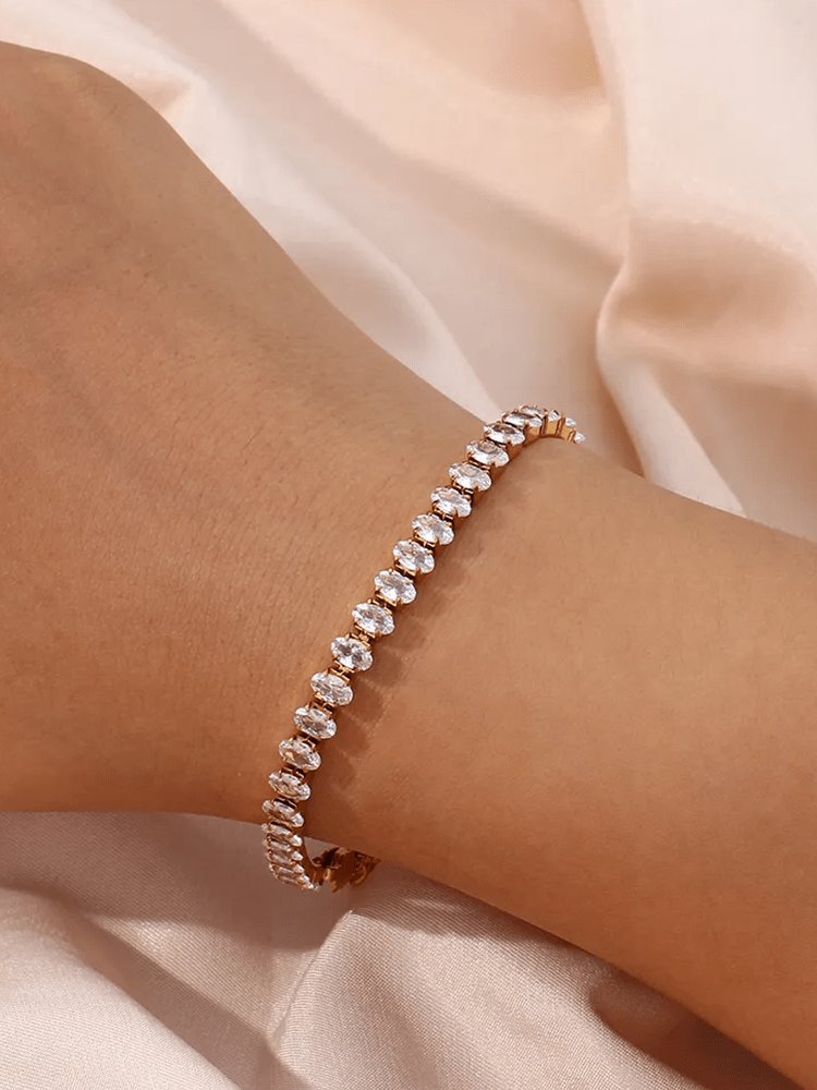 Bracelet tennis ovale doré élégant harmony