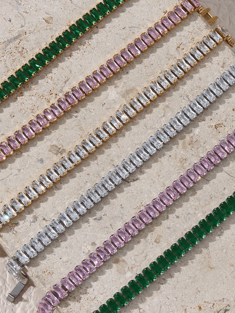 Bracelet tennis rose or porté élégance