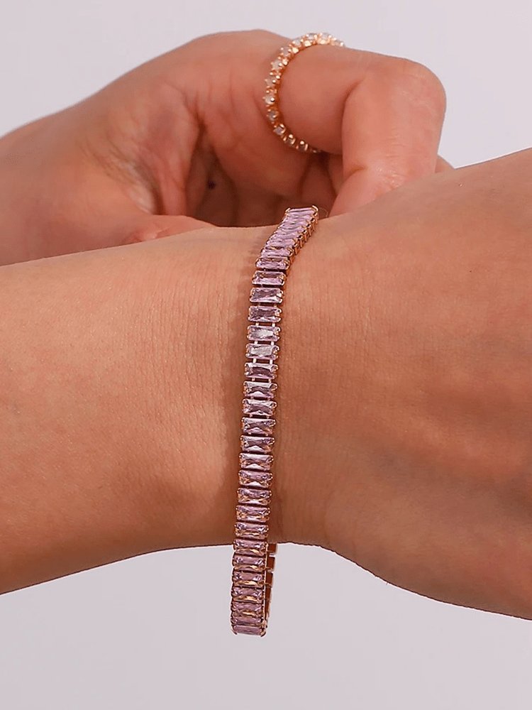Bracelet tennis rose or cristaux étincelant harmonie