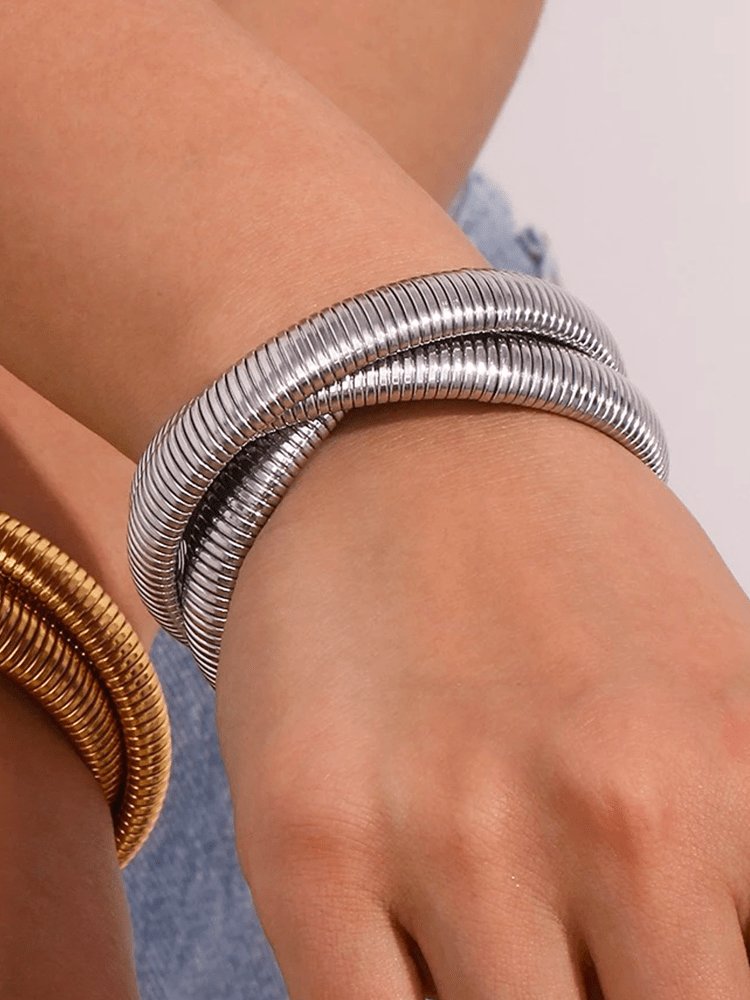 Bracelet serpent argent trois couches élégant jazz