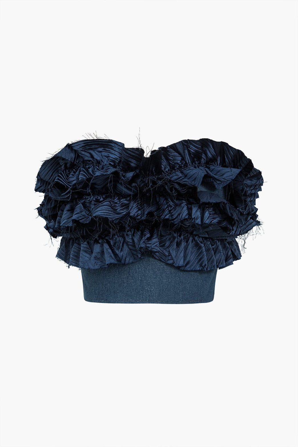 Bustier en denim bleu avec volants soleil