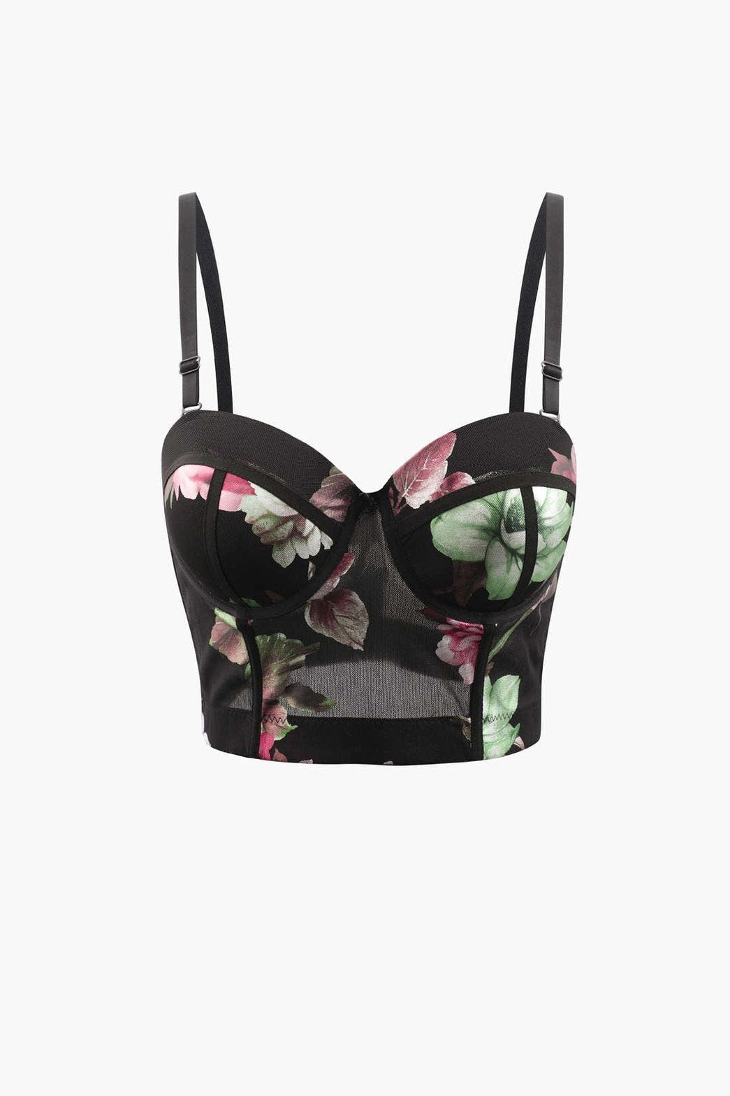 Détail du bustier floral noir douceur