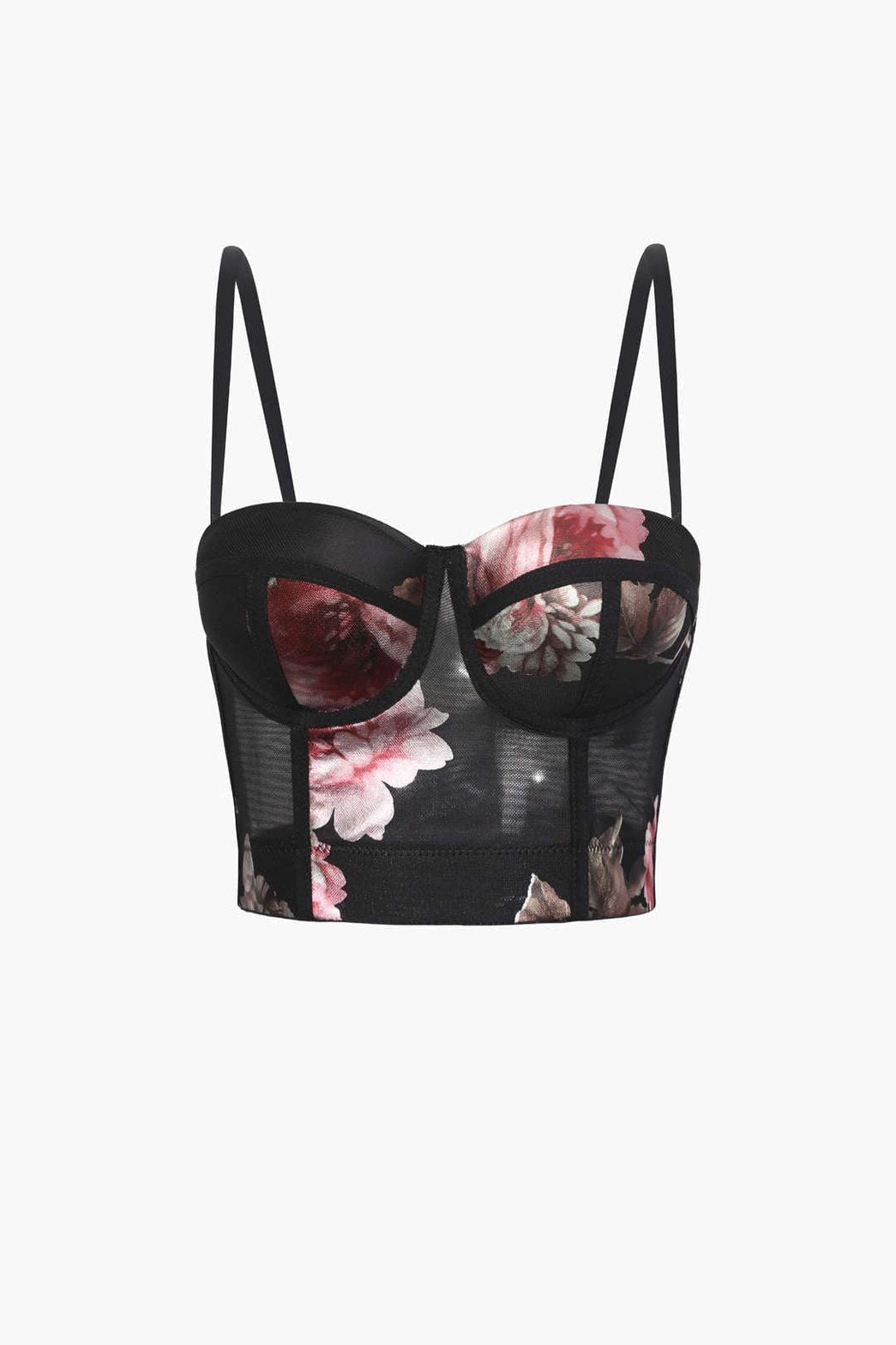 Bustier noir à motif floral vue face papillon