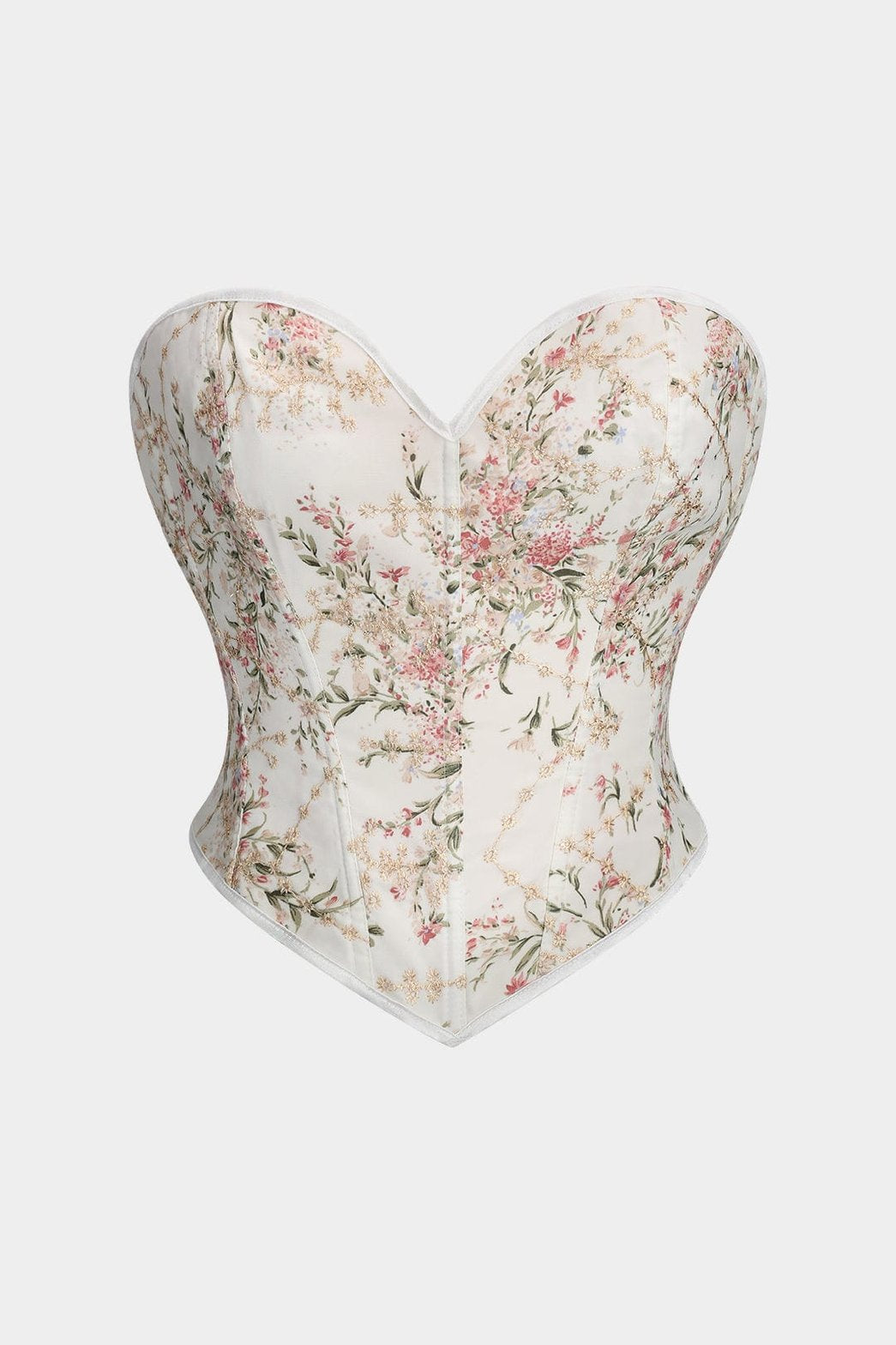 Bustier jacquard fleuri blanc vue de face soleil