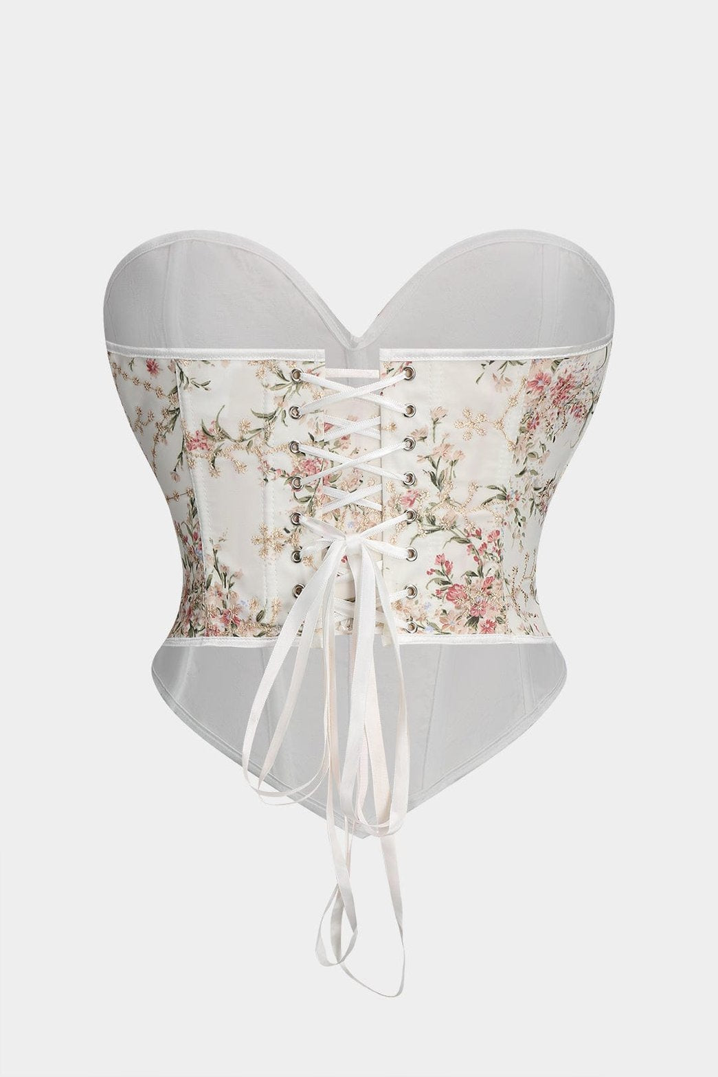 Bustier jacquard fleuri blanc vue de dos étoile