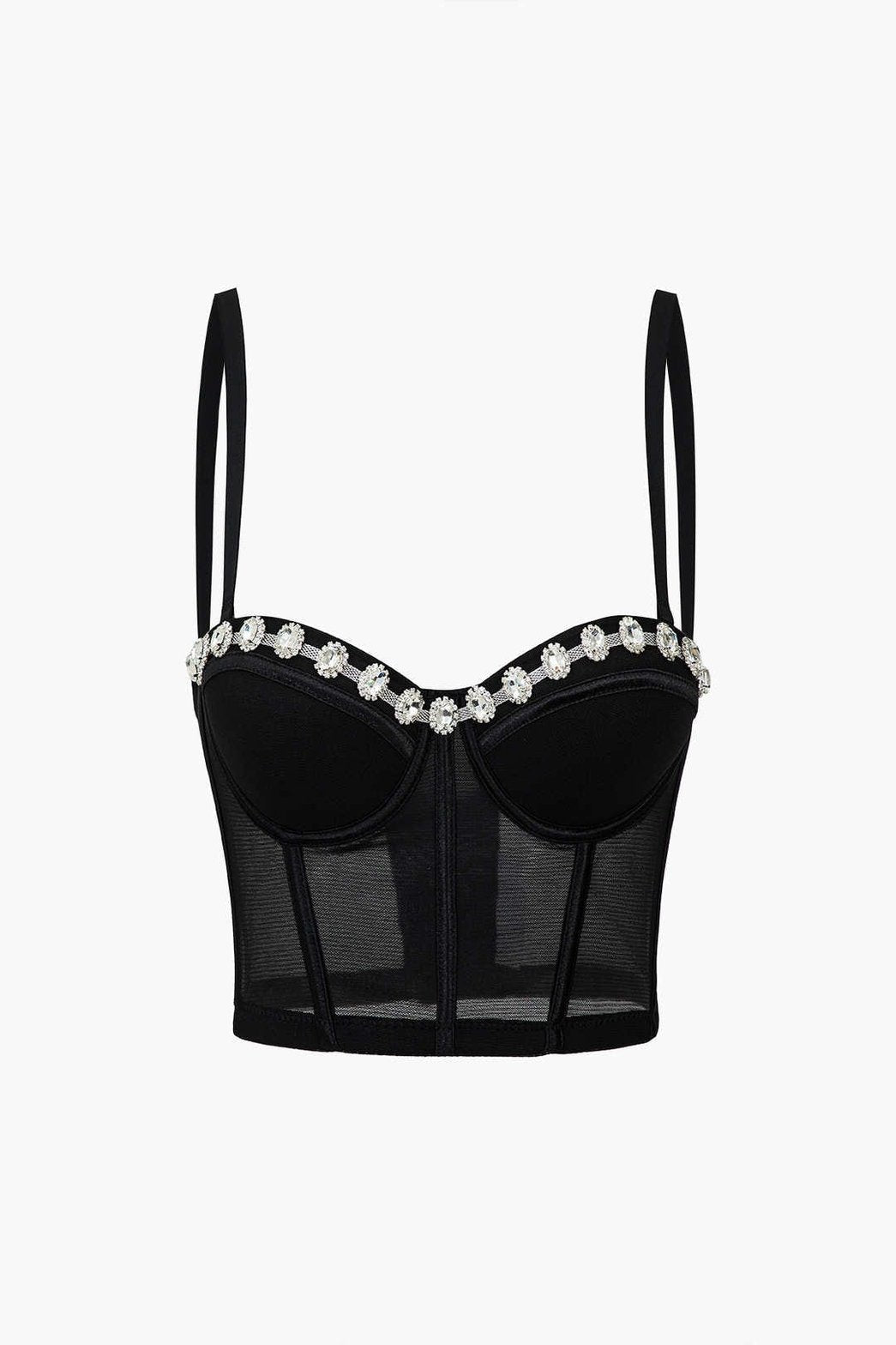 Bustier transparent noir avec cristaux décoratifs étoile