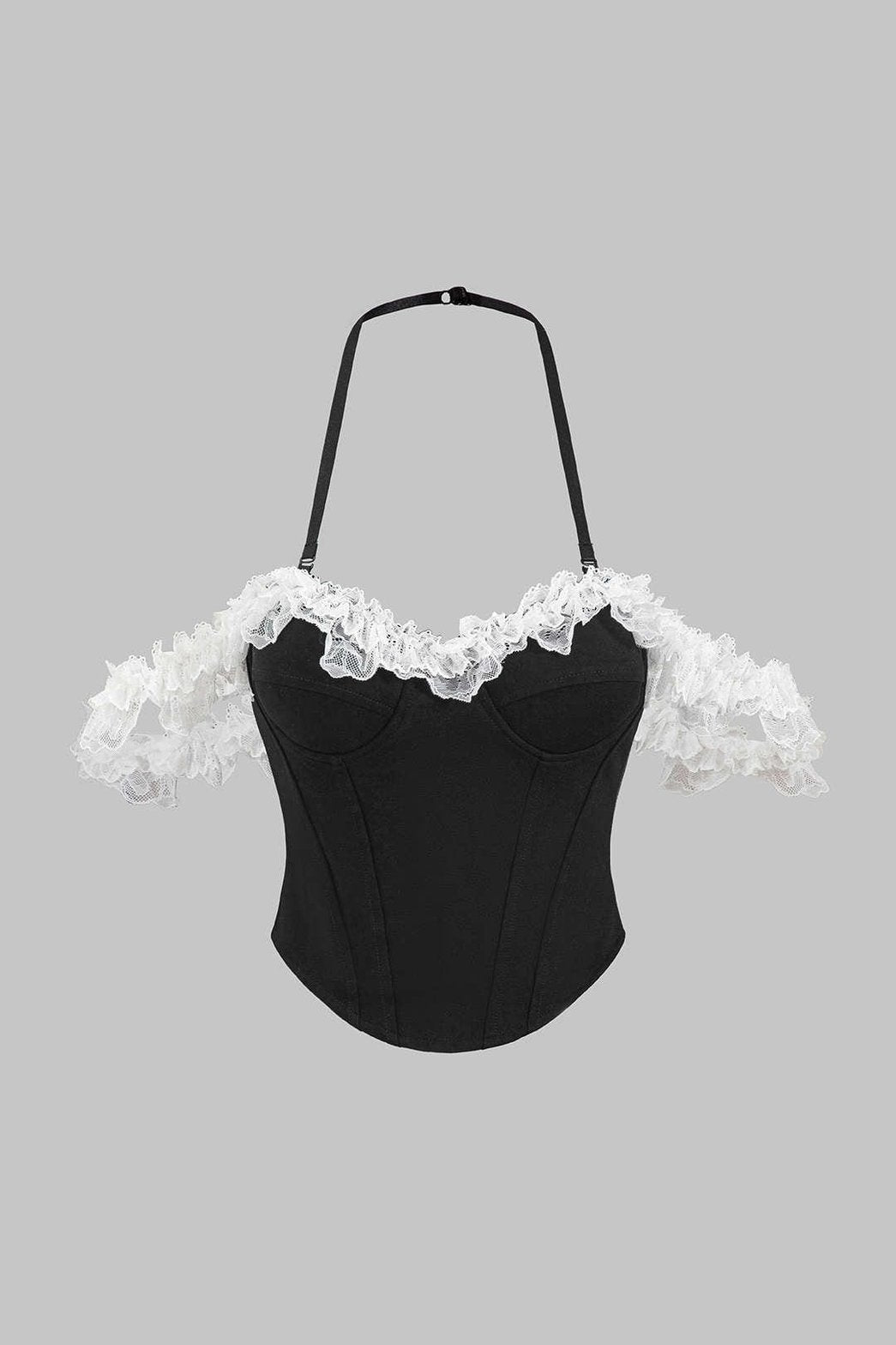 Bustier velours noir avec dentelle blanche élégante - Papillon