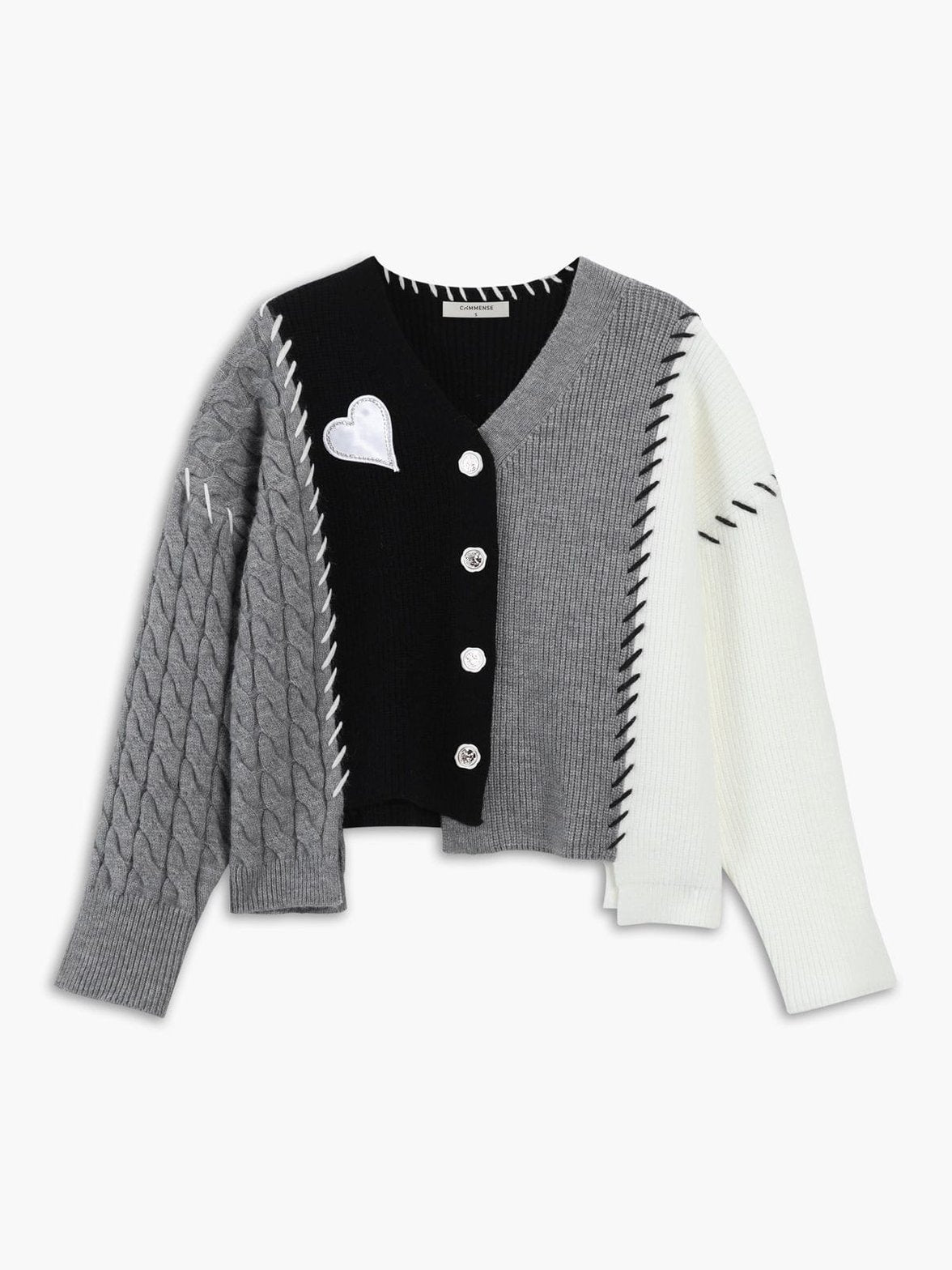 Cardigan asymétrique tricolore gris blanc noir douceur