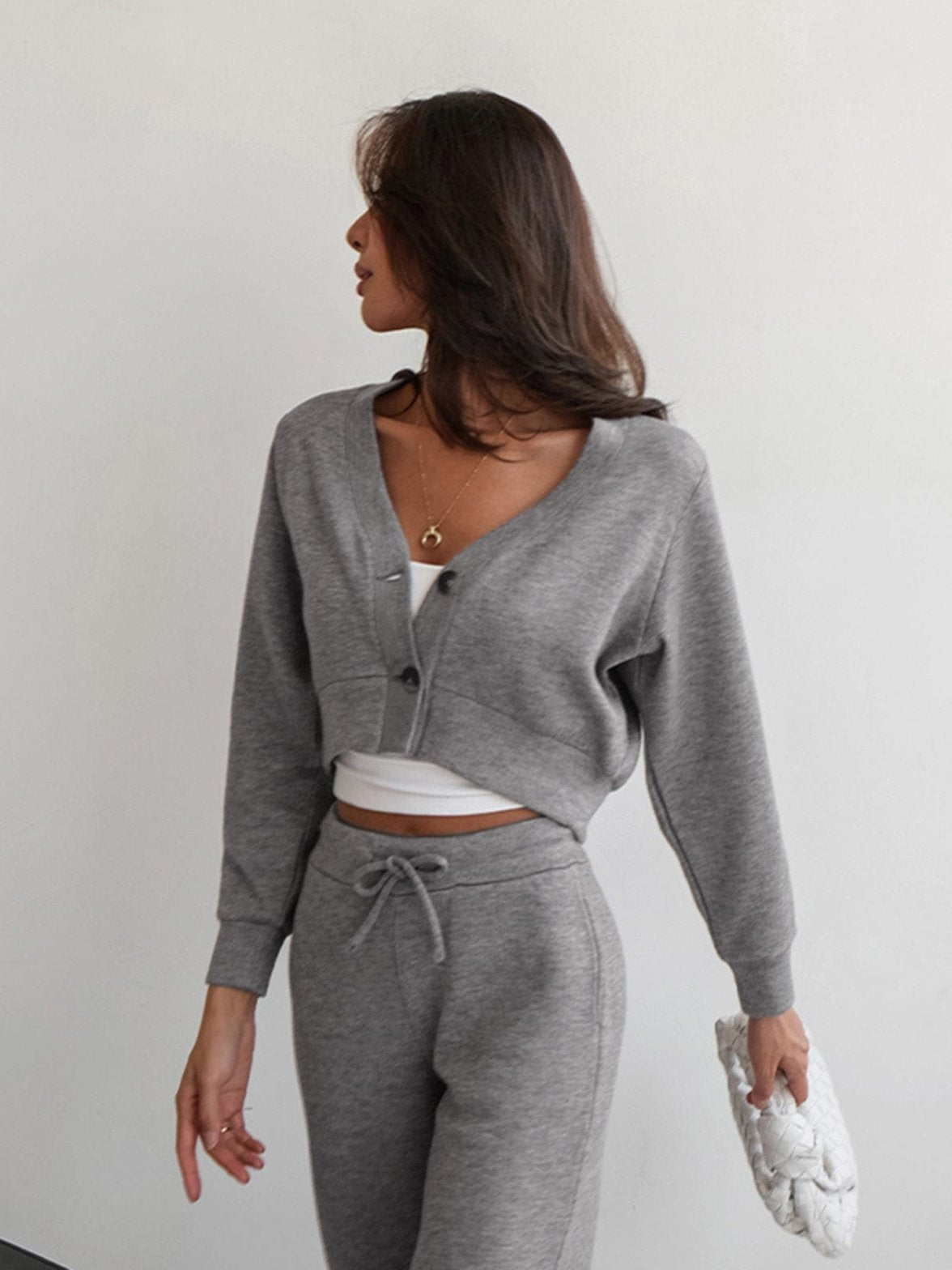 Cardigan court gris stylé casual flow
