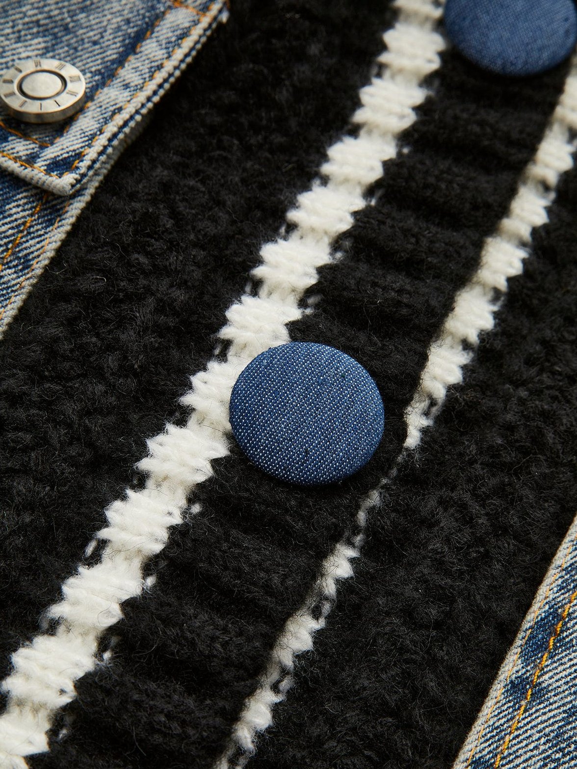 Cardigan laine et jean détail poche fusion