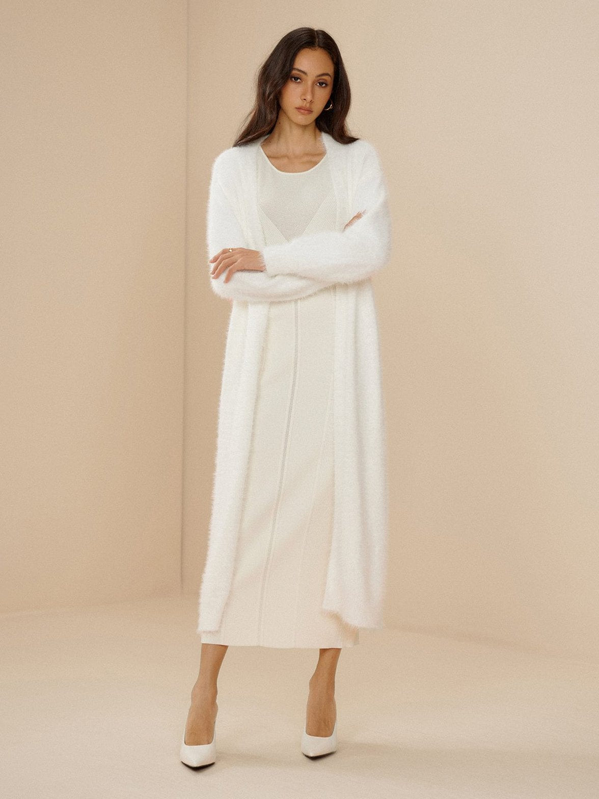 Cardigan blanc long chaleur