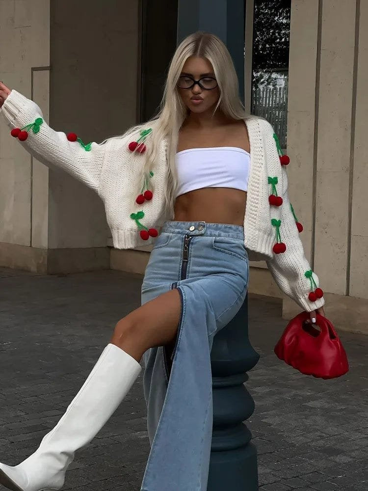 Cardigan motif cerises délicat