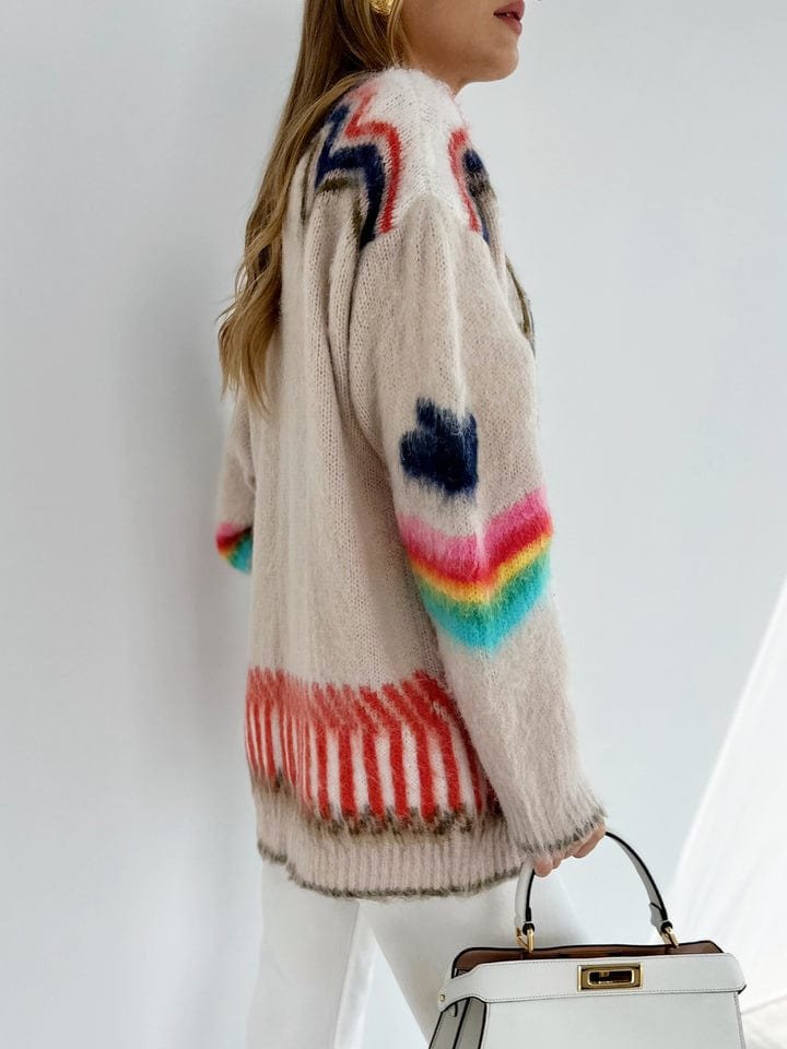 Cardigan motif étoile beige détail manche chaleureux