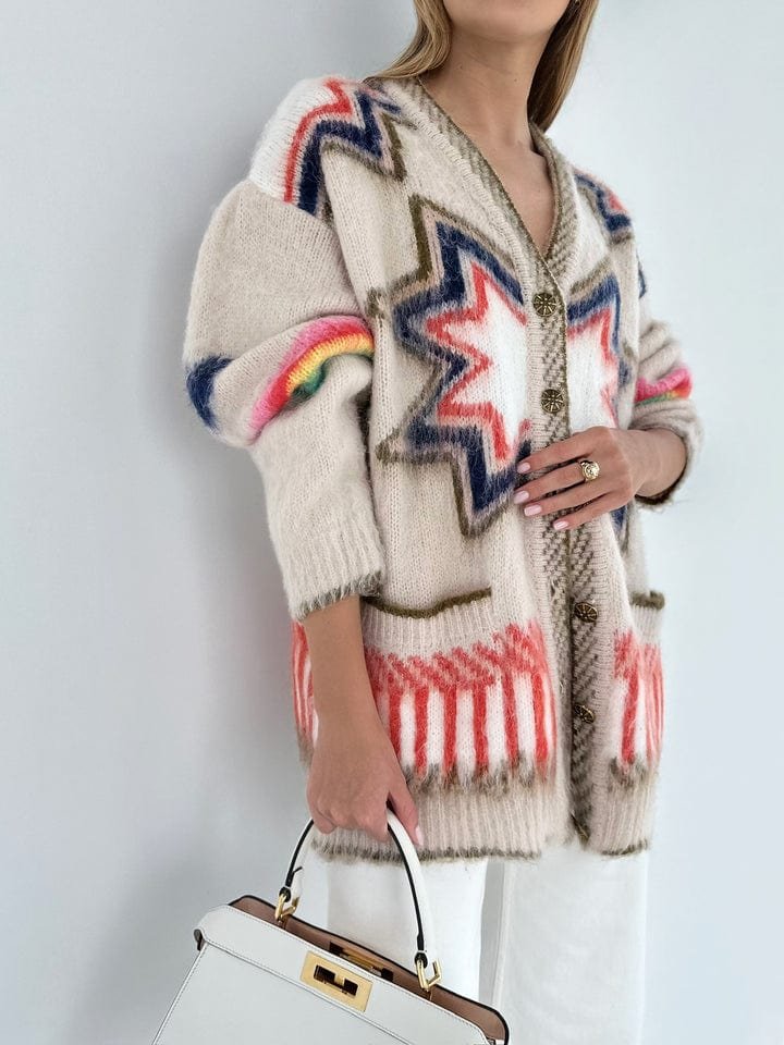 Cardigan motif étoile beige vue latérale élégant