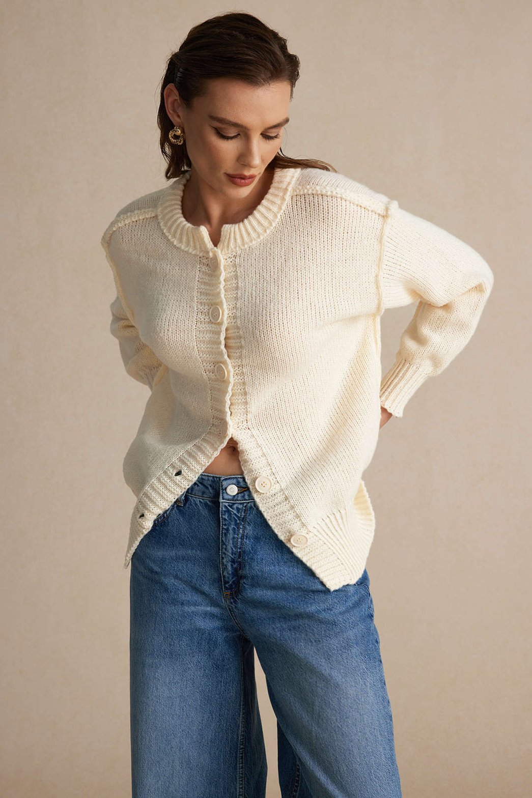 Cardigan blanc oversize en maille douce douceur