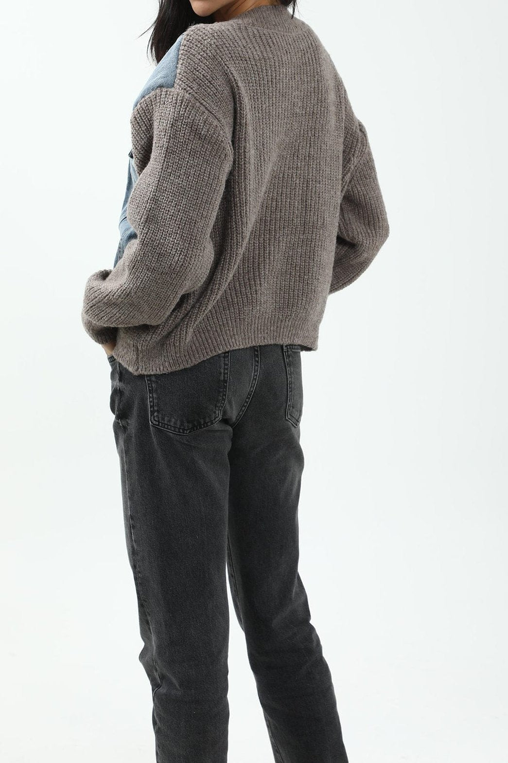 Cardigan tricot et denim détail poche zen