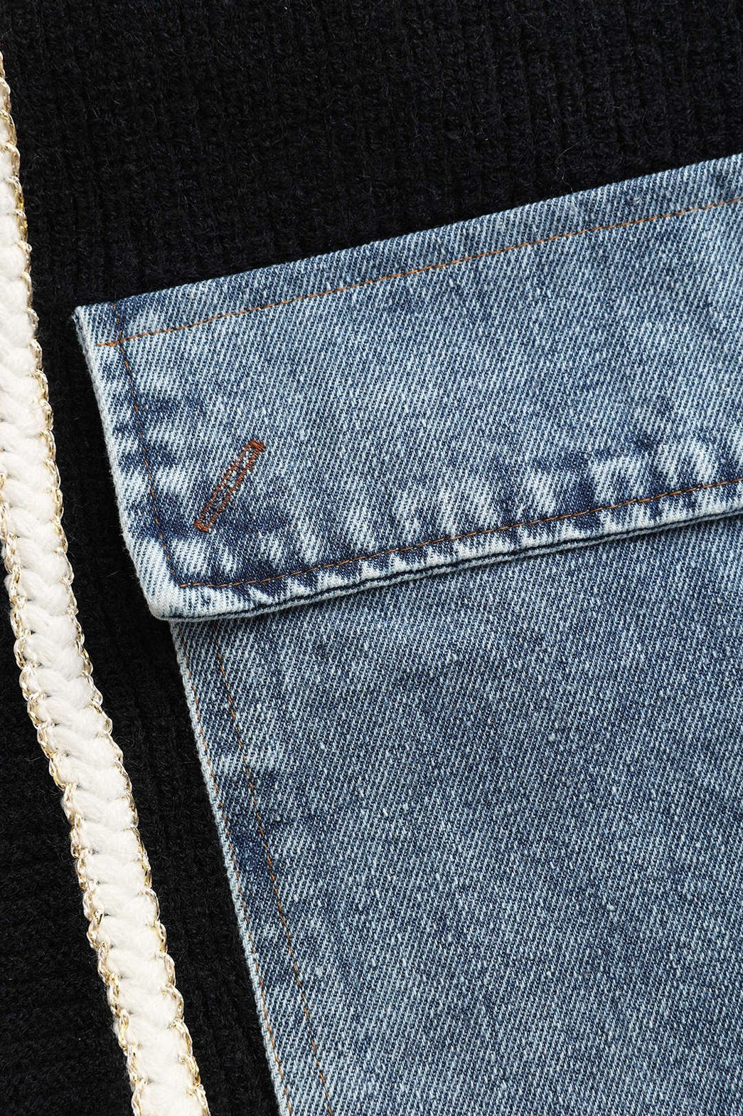 Cardigan patchwork noir et denim vue latérale cool