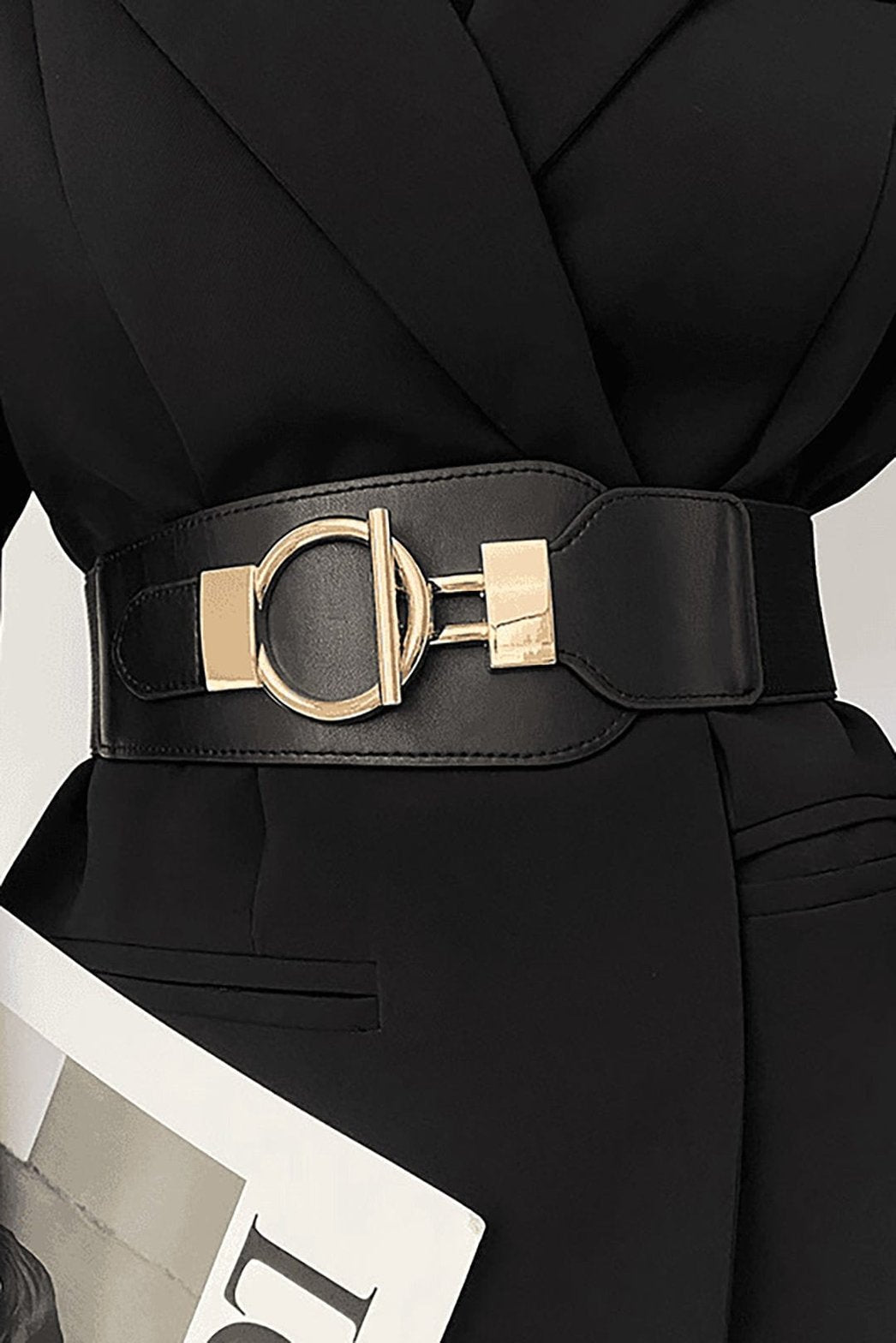 Ceinture large noire effet corset avec boucle dorée élégante - Doux