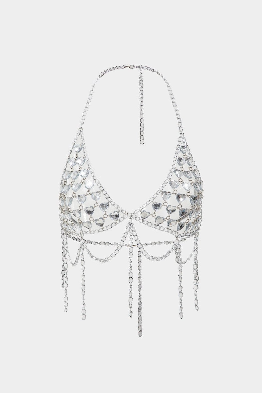 Chaîne de corps métallique argentée design coeur étincelle