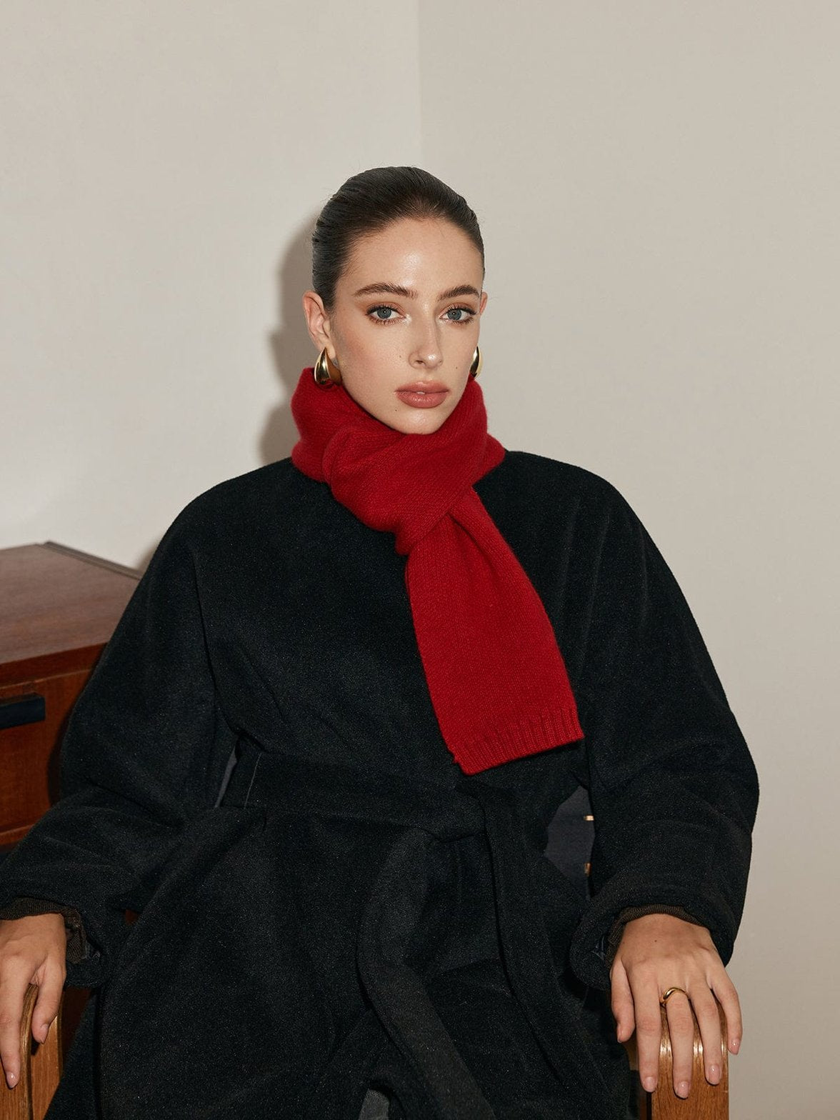 Écharpe laine rouge style classique délicat