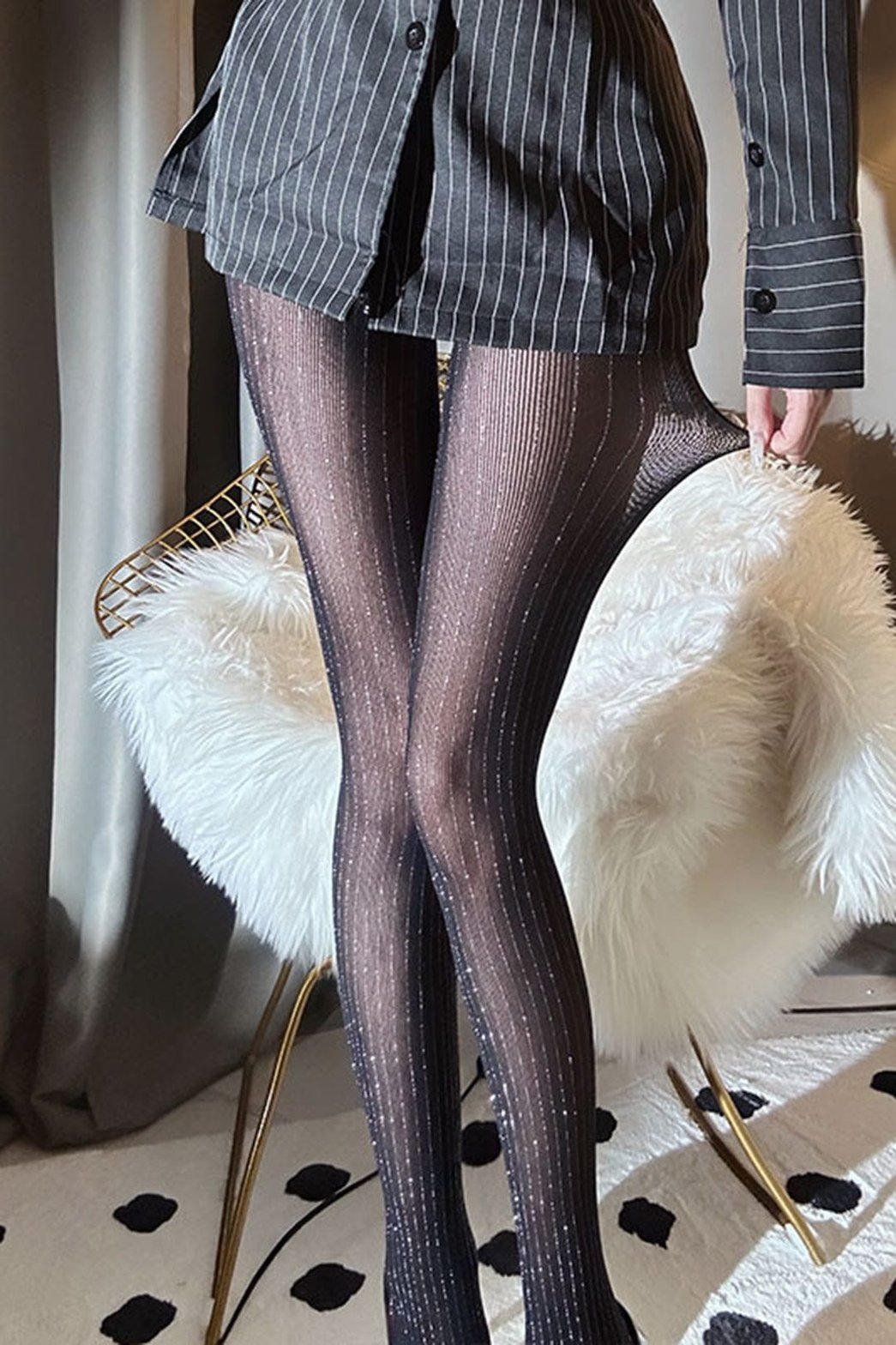 Chaussettes brillantes lurex gris métallisé perle