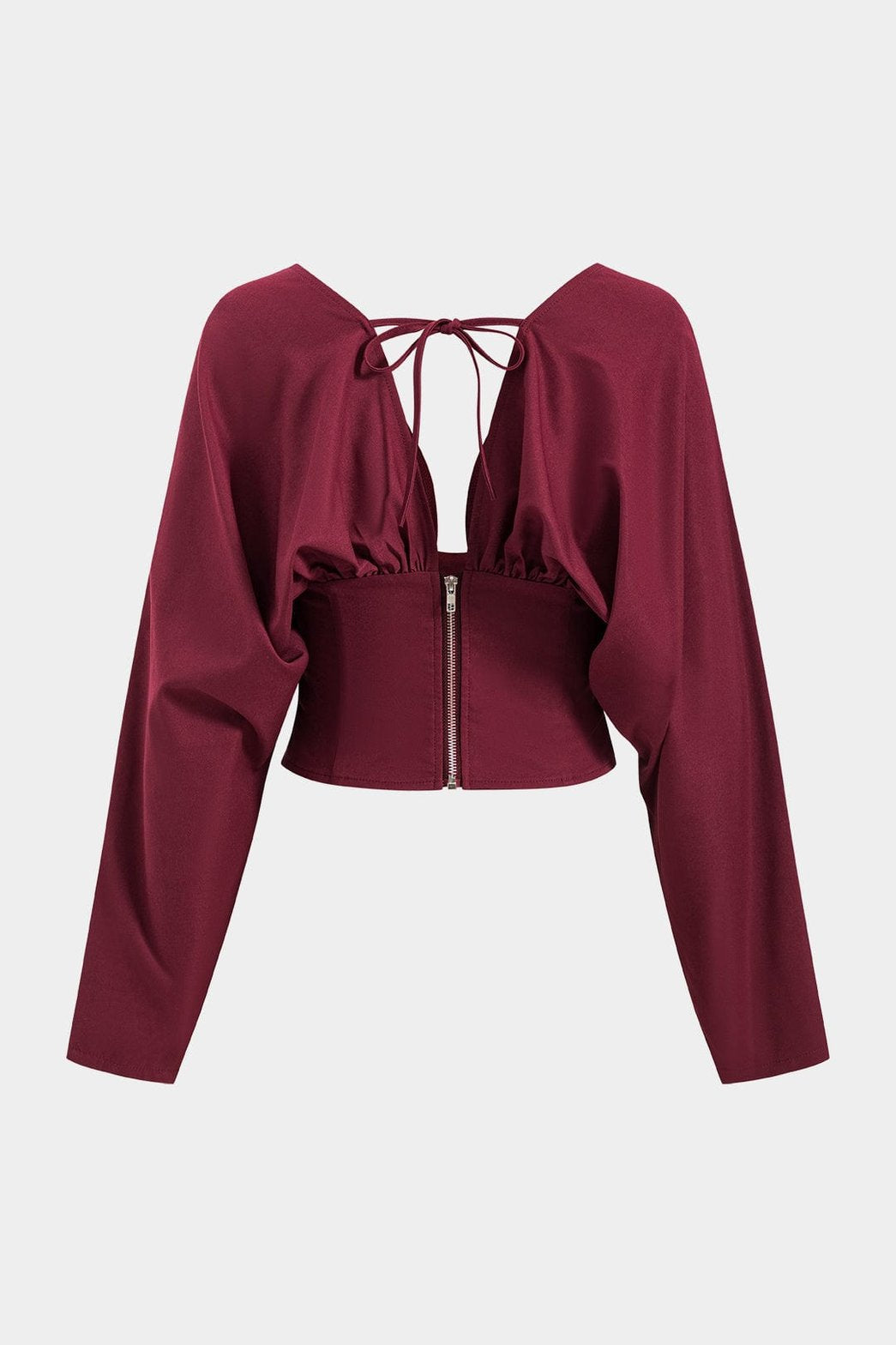 Chemise bordeaux froncée vue dos fleur