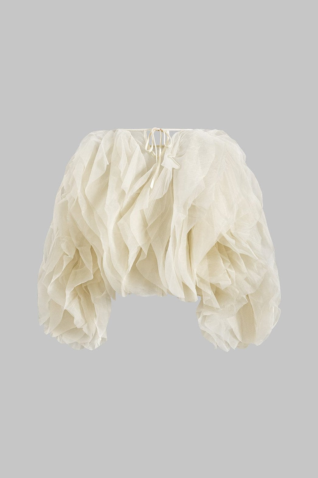Chemisier blanc à volants en organza vue de côté - Élégance
