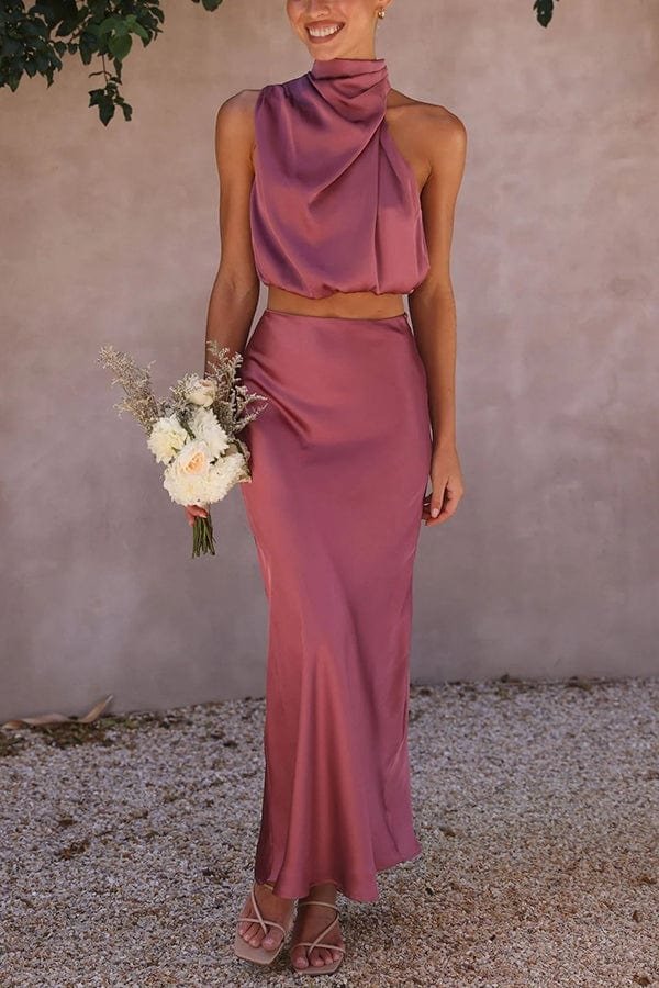 Robe élégante rose satin velours