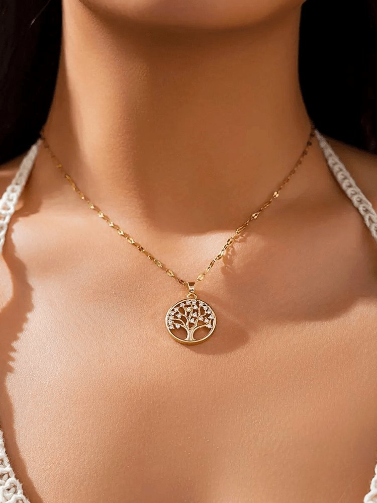 Collier arbre de vie plaqué or étincelant soleil