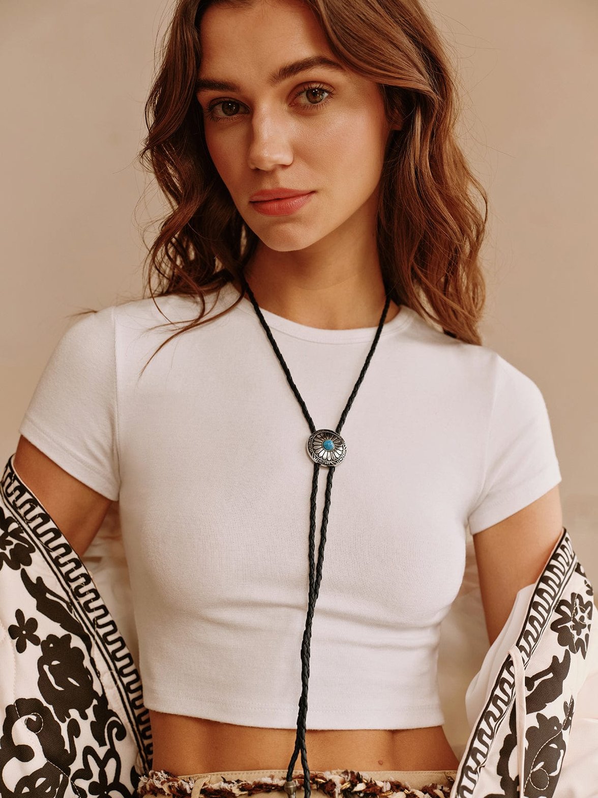 Collier bolo tournesol turquoise lune