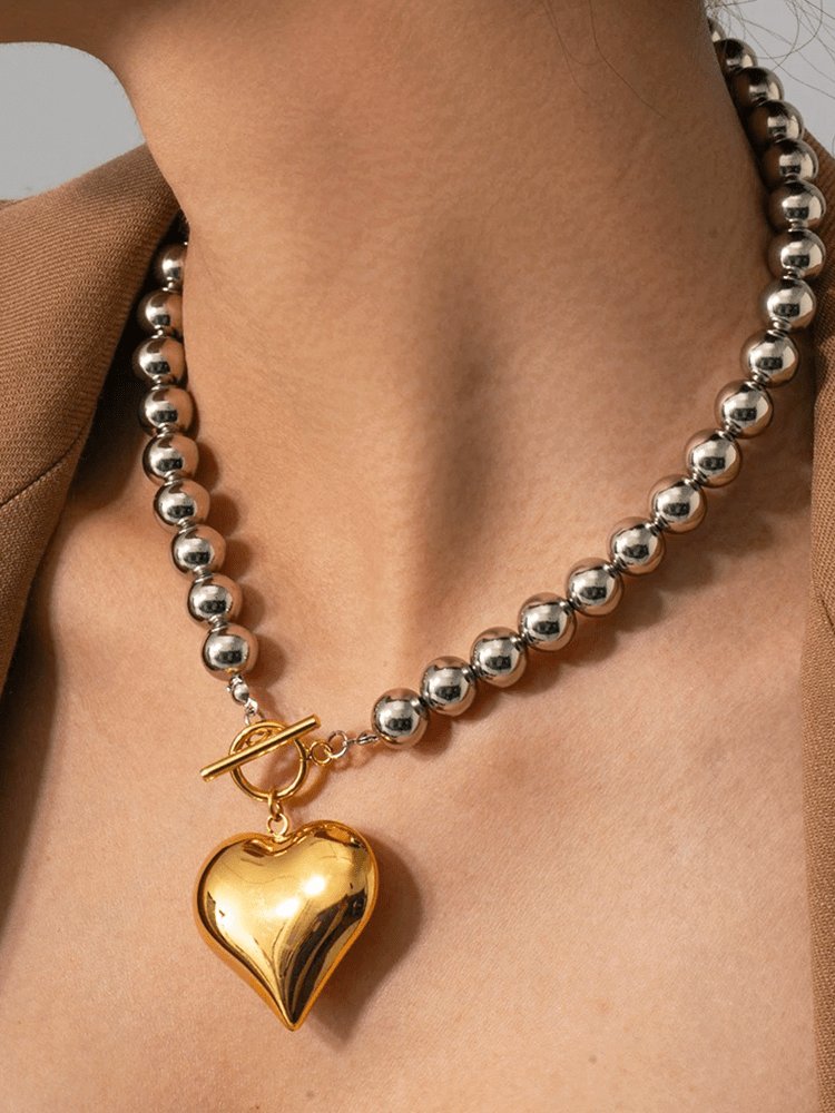 Collier cœur chunky bicolore brillant