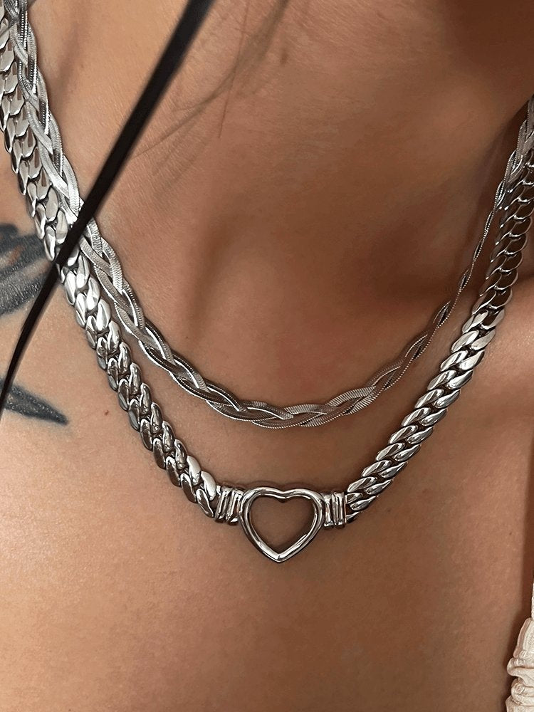 Collier chaîne serpent argenté avec cœur élégant - Étoile
