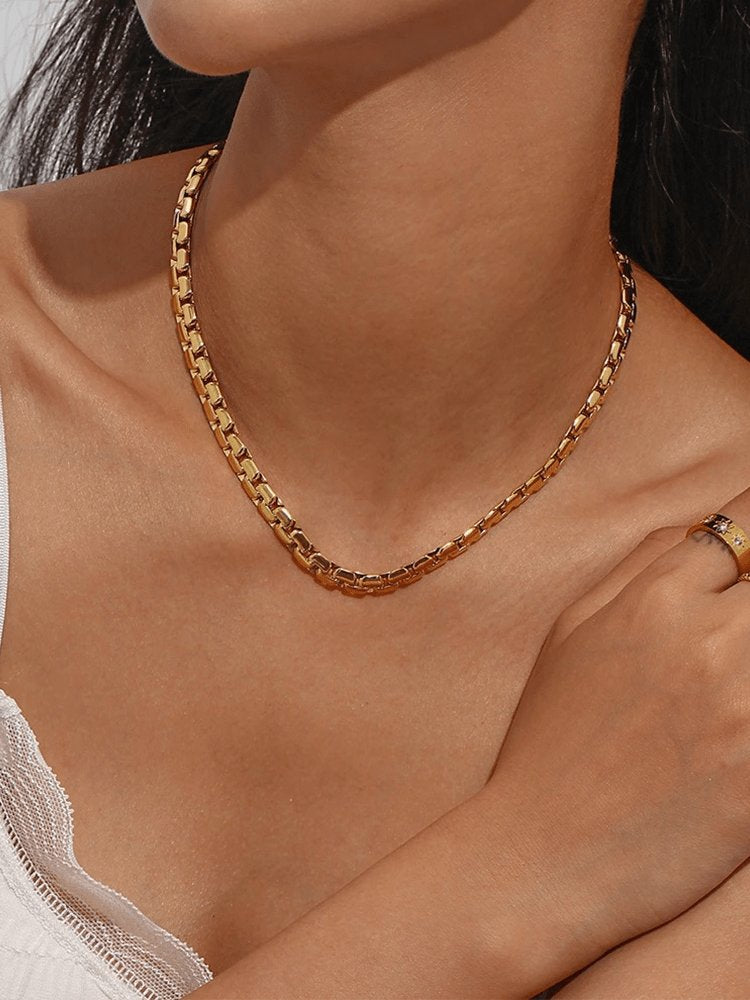 Collier chunky doré à maillons plats soleil