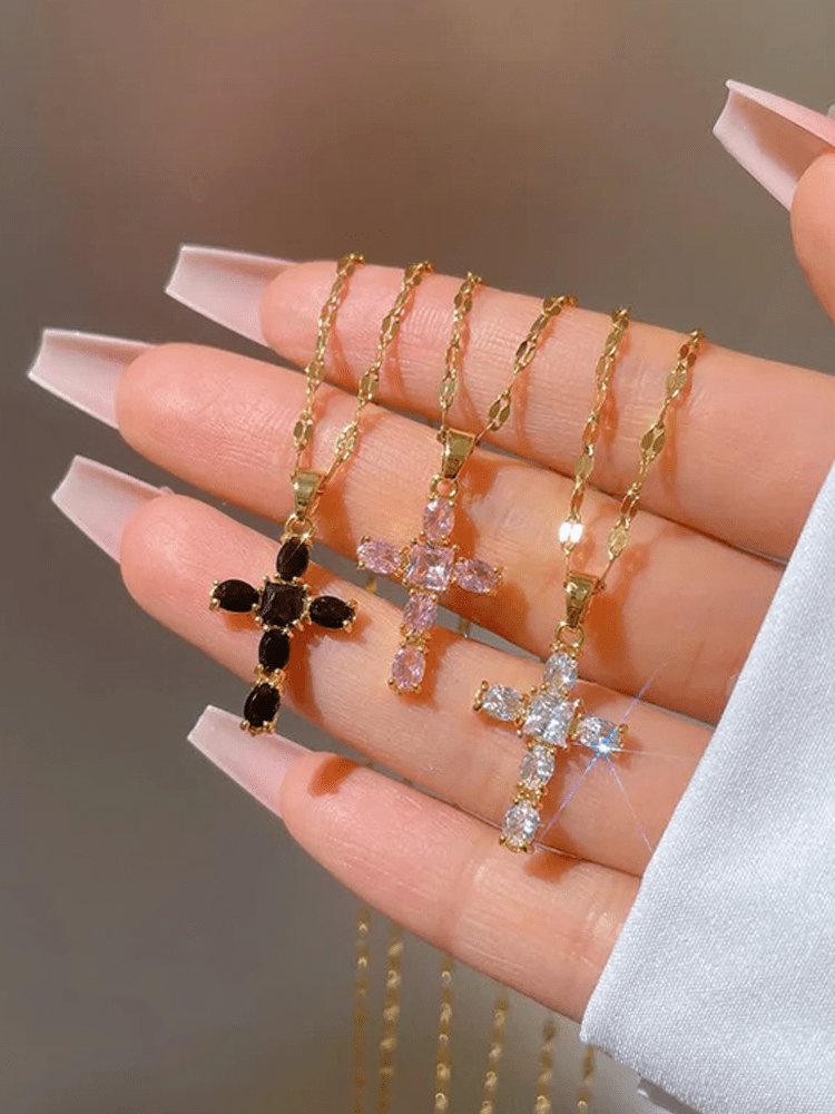 Collier croix zircon plaqué or étincelle