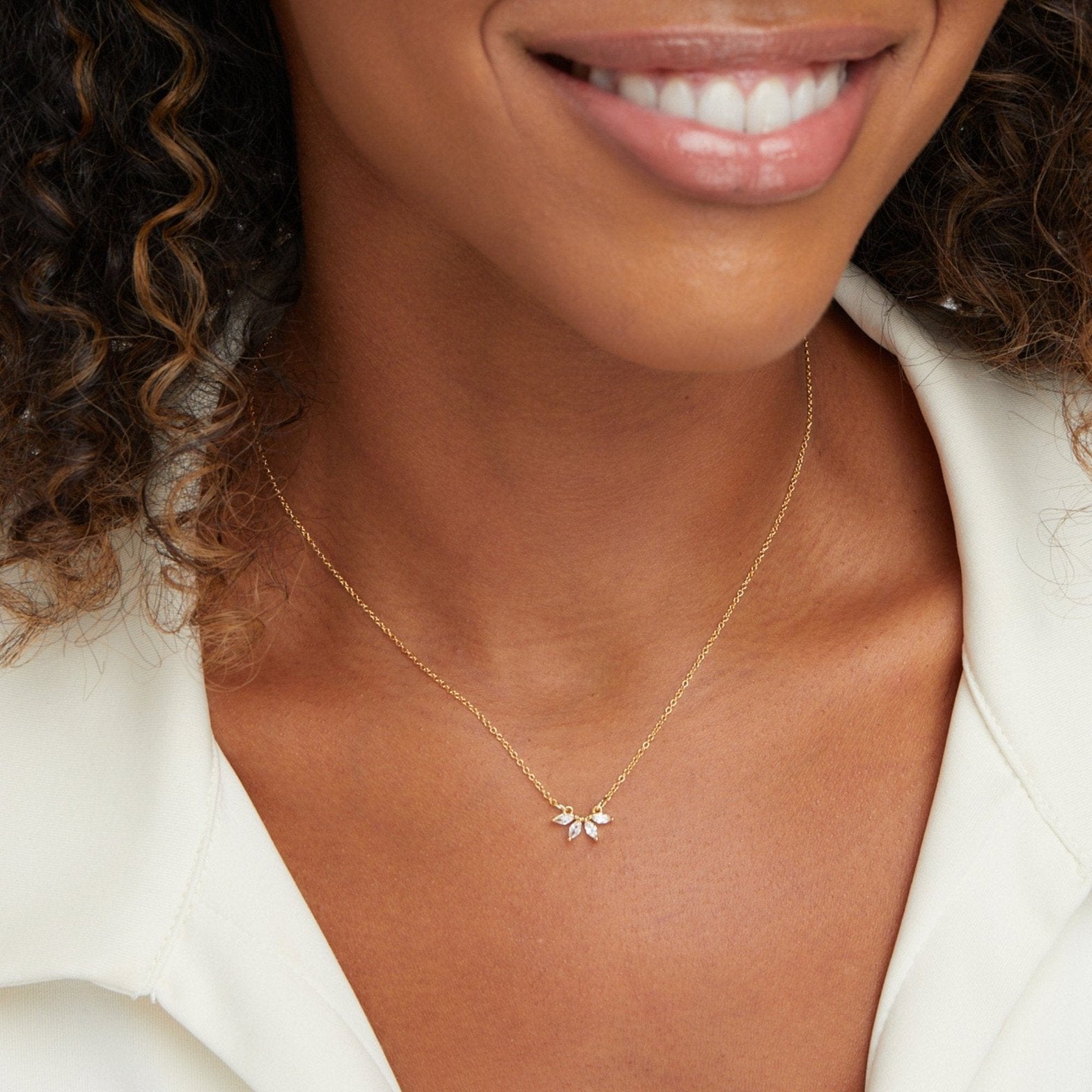 Collier pendentif feuille cristal or pluie