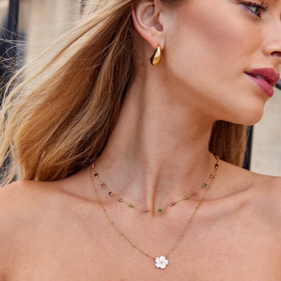 Vue proche du collier fleur brillant